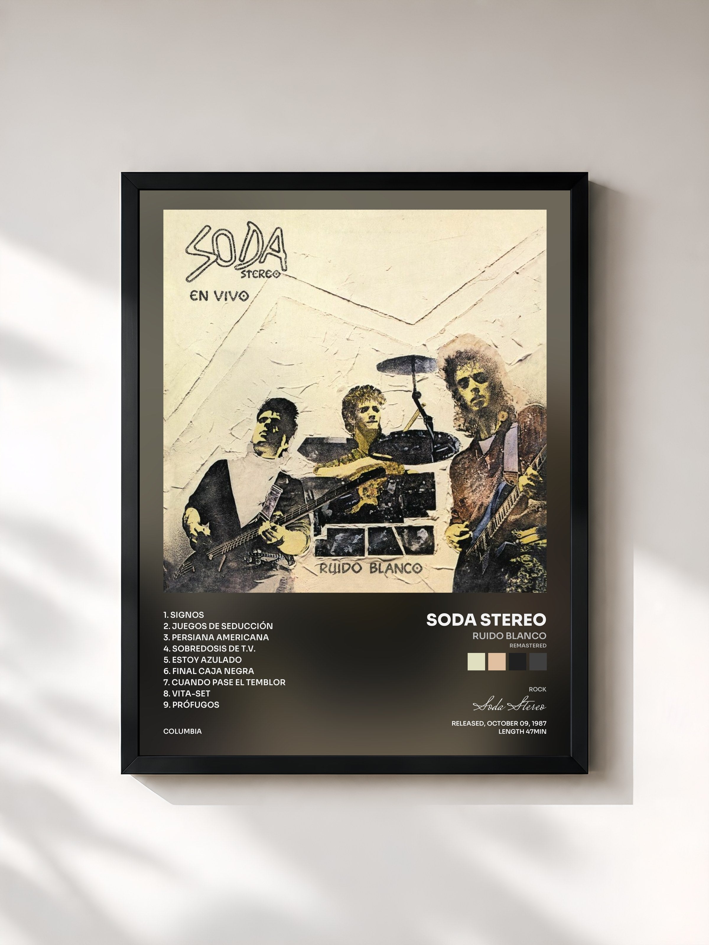 #noir Tableau de l'album Ruido Blanco (Remastered) de Soda Stereo, cadre noir, imprimé et encadré en France
