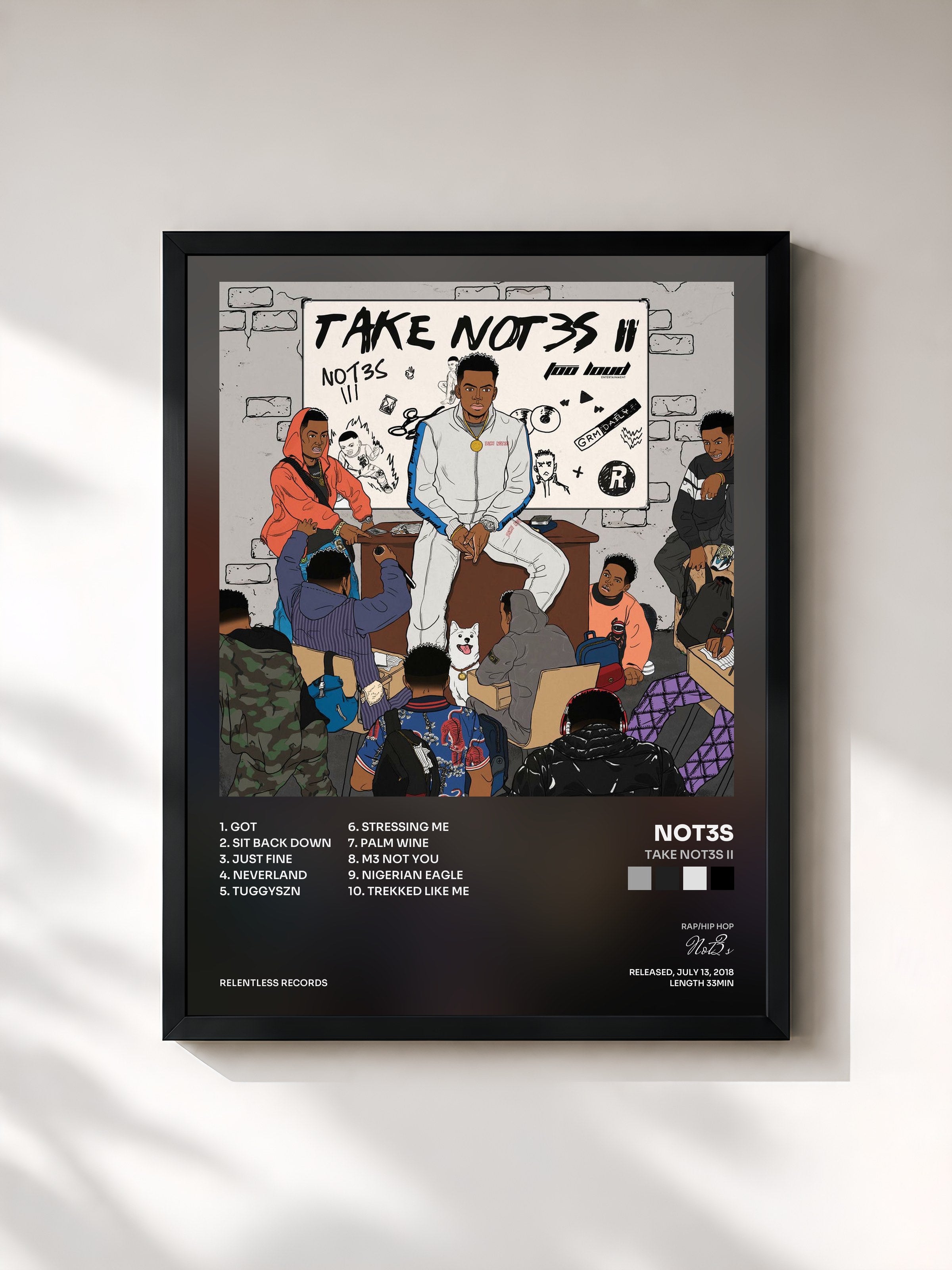#noir Tableau de l'album Take Not3s II de Not3s, cadre noir, imprimé et encadré en France
