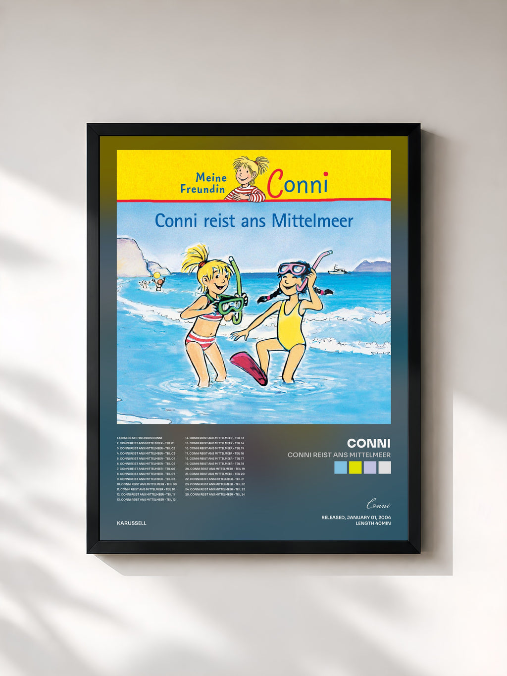 #noir Tableau de l'album Conni reist ans Mittelmeer de Conni, cadre noir, imprimé et encadré en France