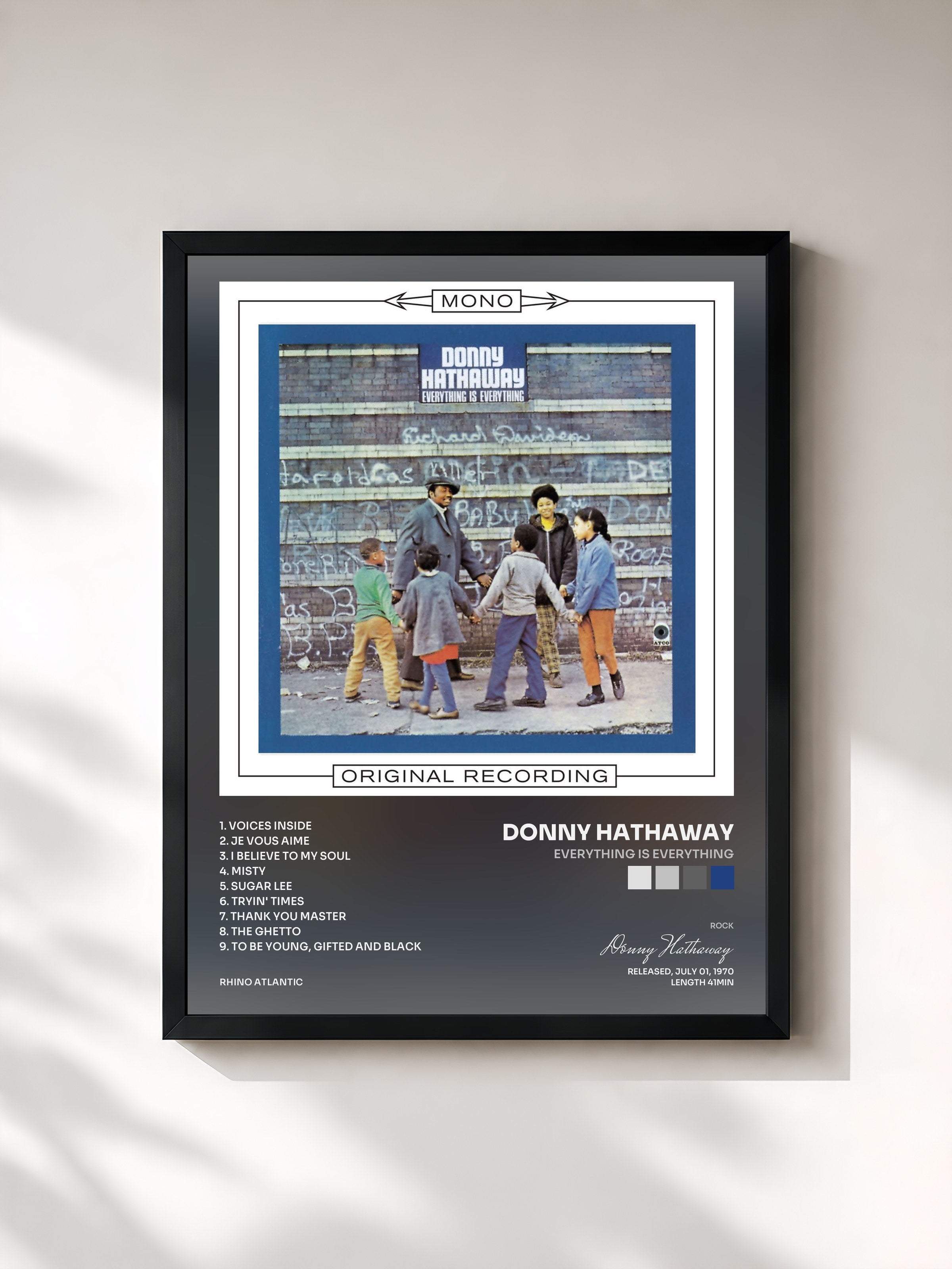 #noir Tableau de l'album Everything Is Everything de Donny Hathaway, cadre noir, imprimé et encadré en France