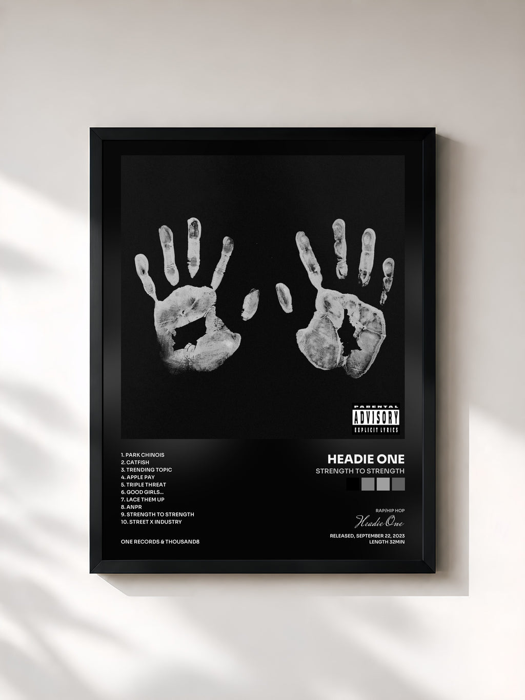 #noir Tableau de l'album STRENGTH TO STRENGTH de Headie One, cadre noir, imprimé et encadré en France