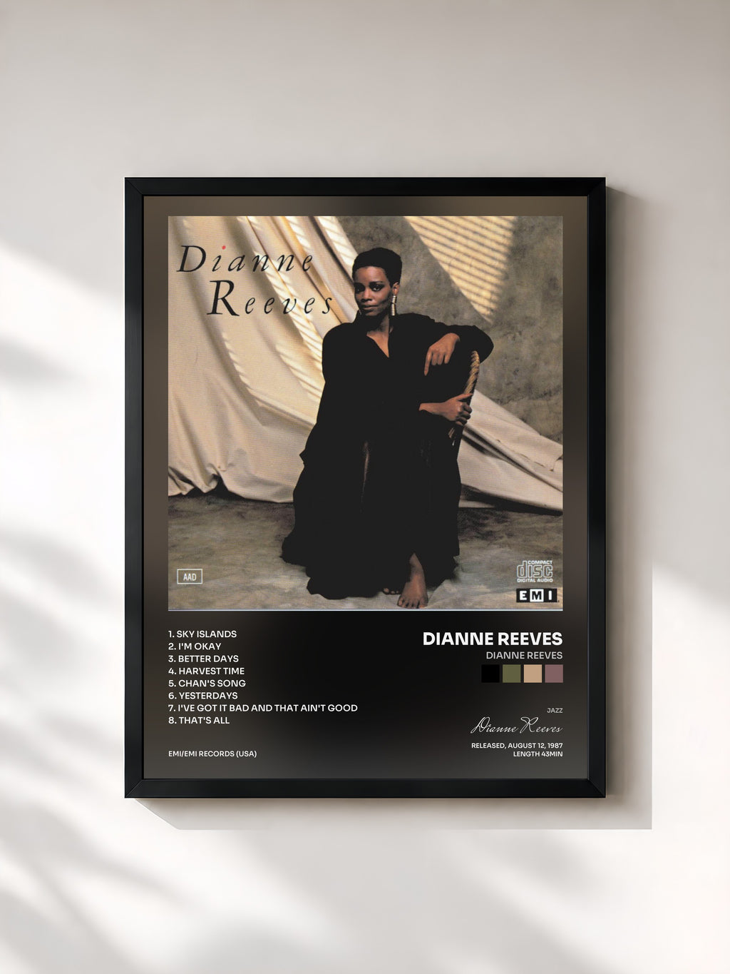 #noir Tableau de l'album Dianne Reeves de Dianne Reeves, cadre noir, imprimé et encadré en France