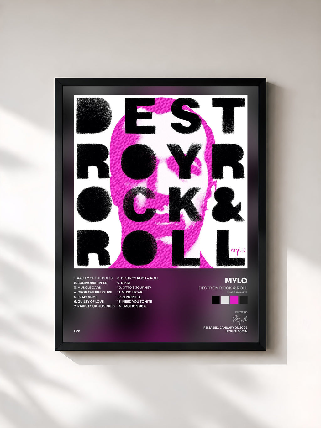 #noir Tableau de l'album Destroy Rock & Roll (2005 Remaster) de Mylo, cadre noir, imprimé et encadré en France