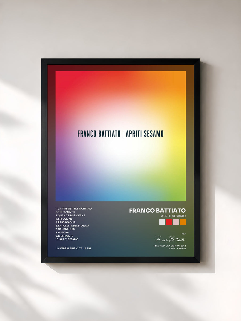 #noir Tableau de l'album Apriti Sesamo de Franco Battiato, cadre noir, imprimé et encadré en France