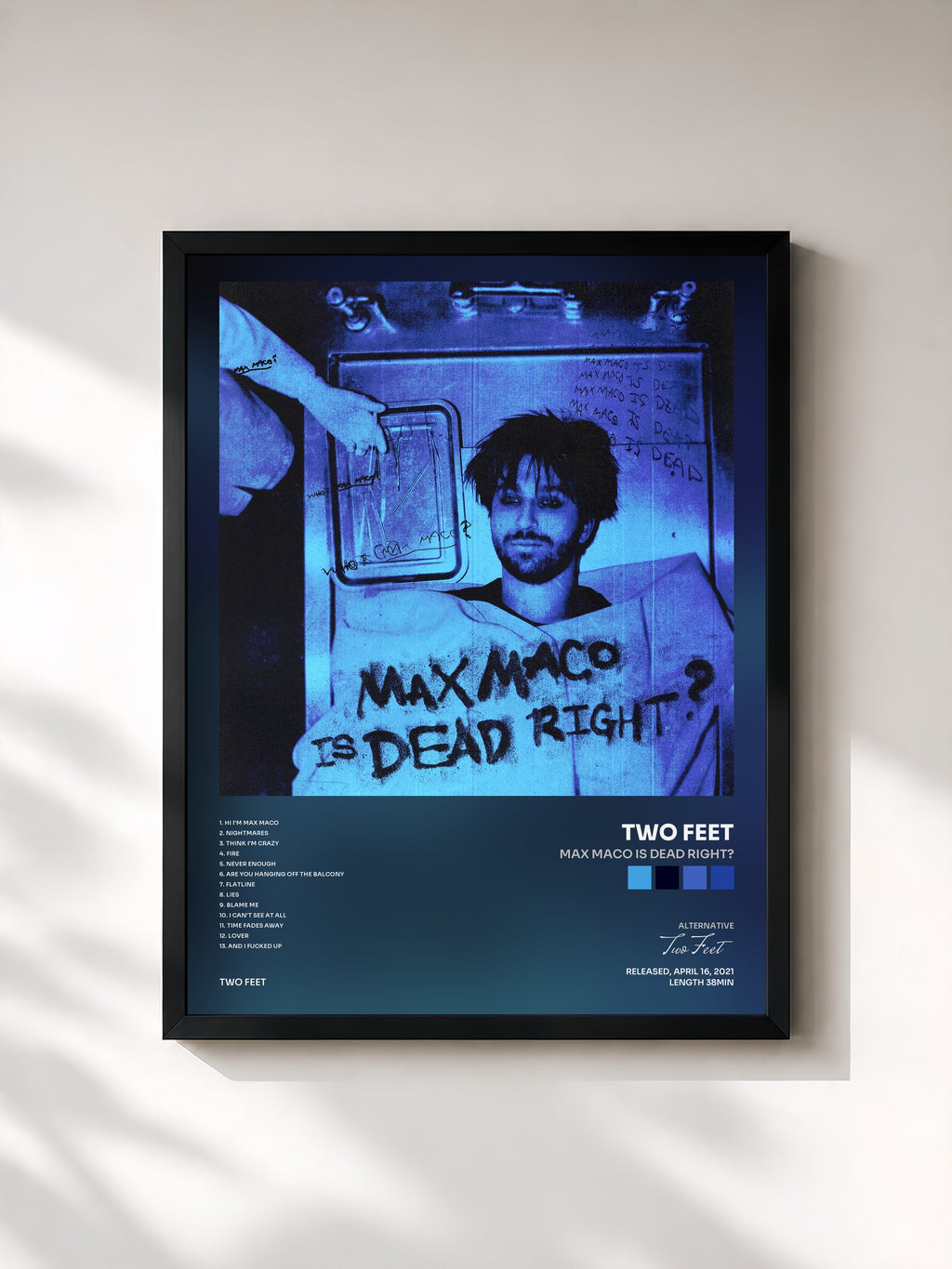 #noir Tableau de l'album Max Maco Is Dead Right? de Two Feet, cadre noir, imprimé et encadré en France