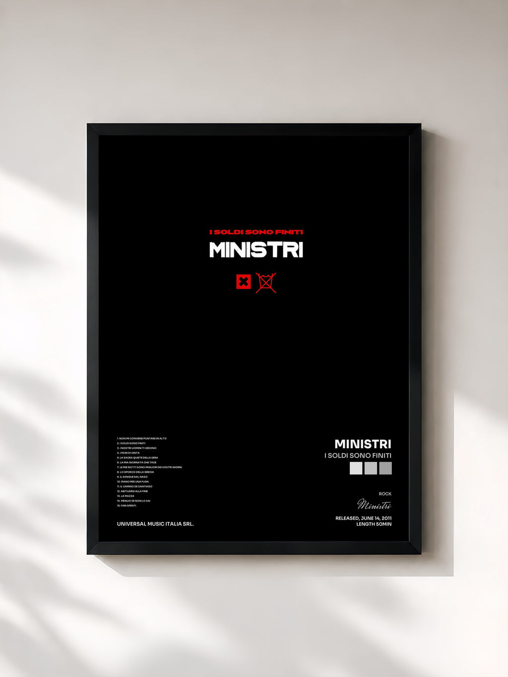 #noir Tableau de l'album I Soldi Sono Finiti de Ministri, cadre noir, imprimé et encadré en France