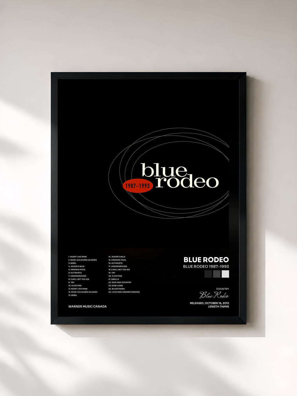 #noir Tableau de l'album Blue Rodeo 1987-1993 de Blue Rodeo, cadre noir, imprimé et encadré en France