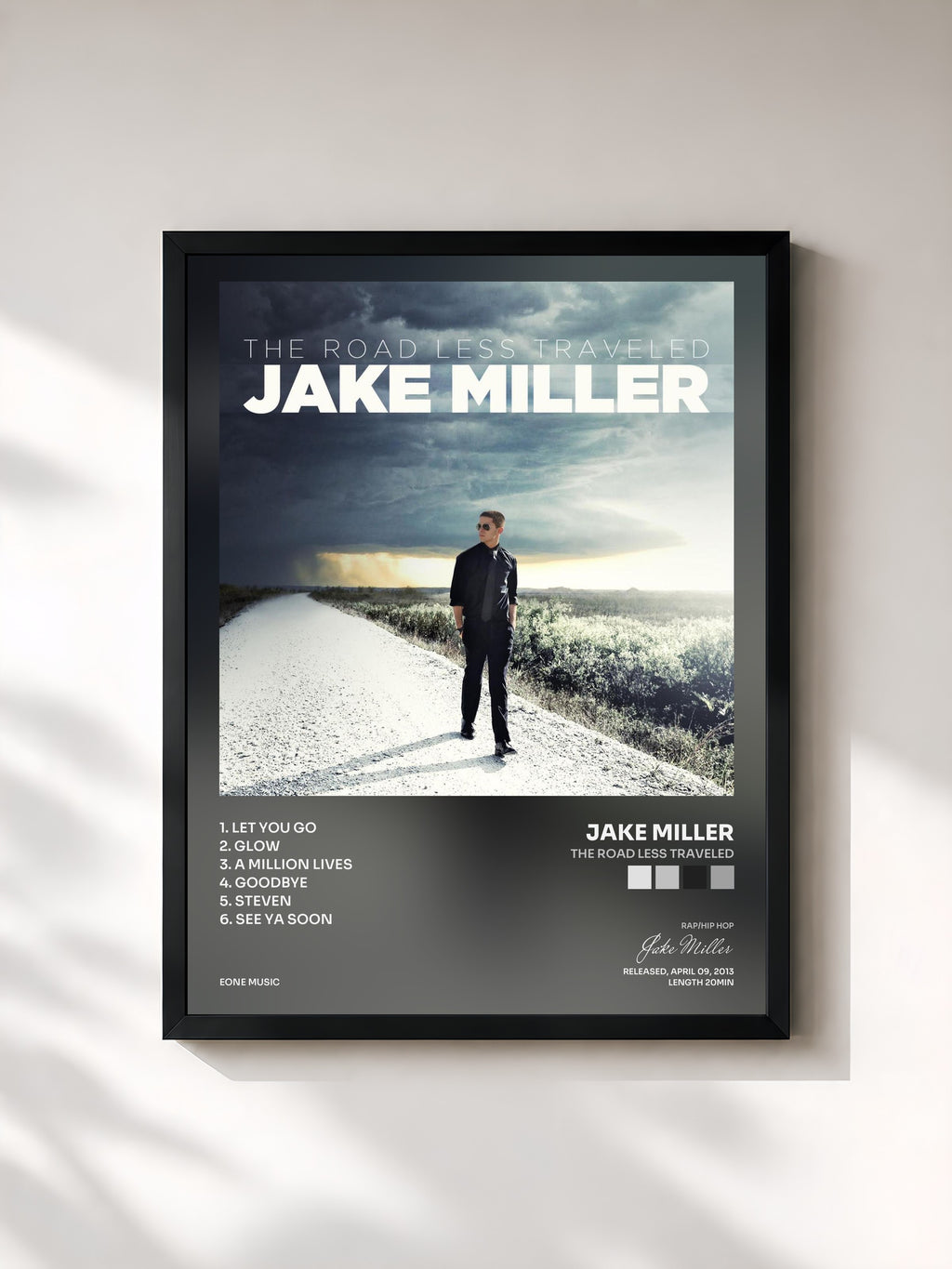 #noir Tableau de l'album The Road Less Traveled de Jake Miller, cadre noir, imprimé et encadré en France