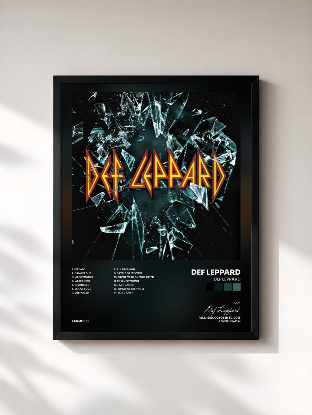 #noir Tableau de l'album Def Leppard de Def Leppard, cadre noir, imprimé et encadré en France