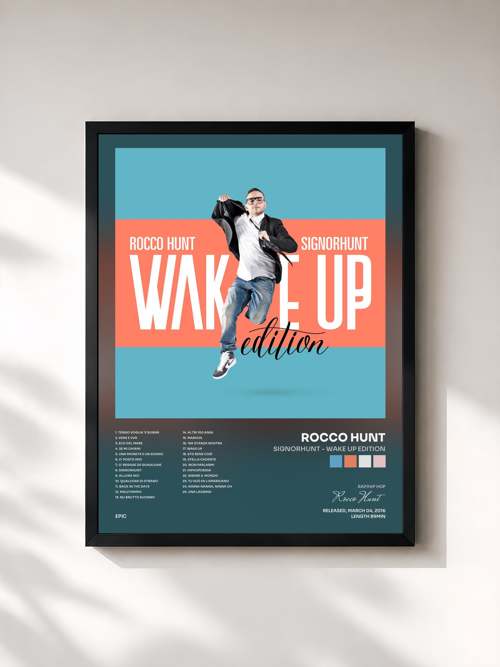 #noir Tableau de l'album SignorHunt - Wake Up Edition de Rocco Hunt, cadre noir, imprimé et encadré en France