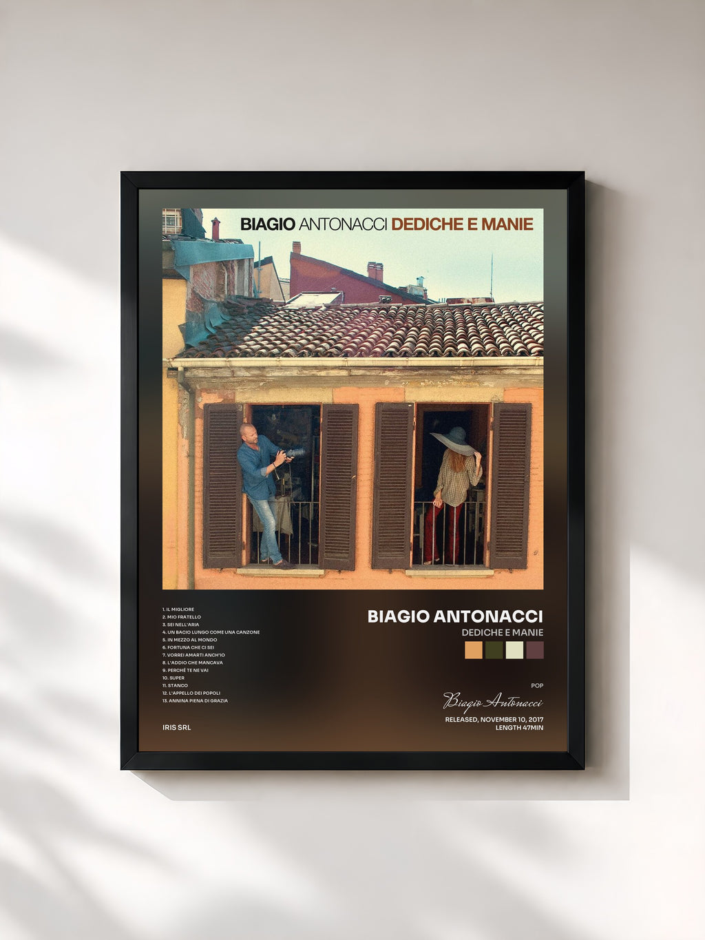 #noir Tableau de l'album Dediche e Manie de Biagio Antonacci, cadre noir, imprimé et encadré en France
