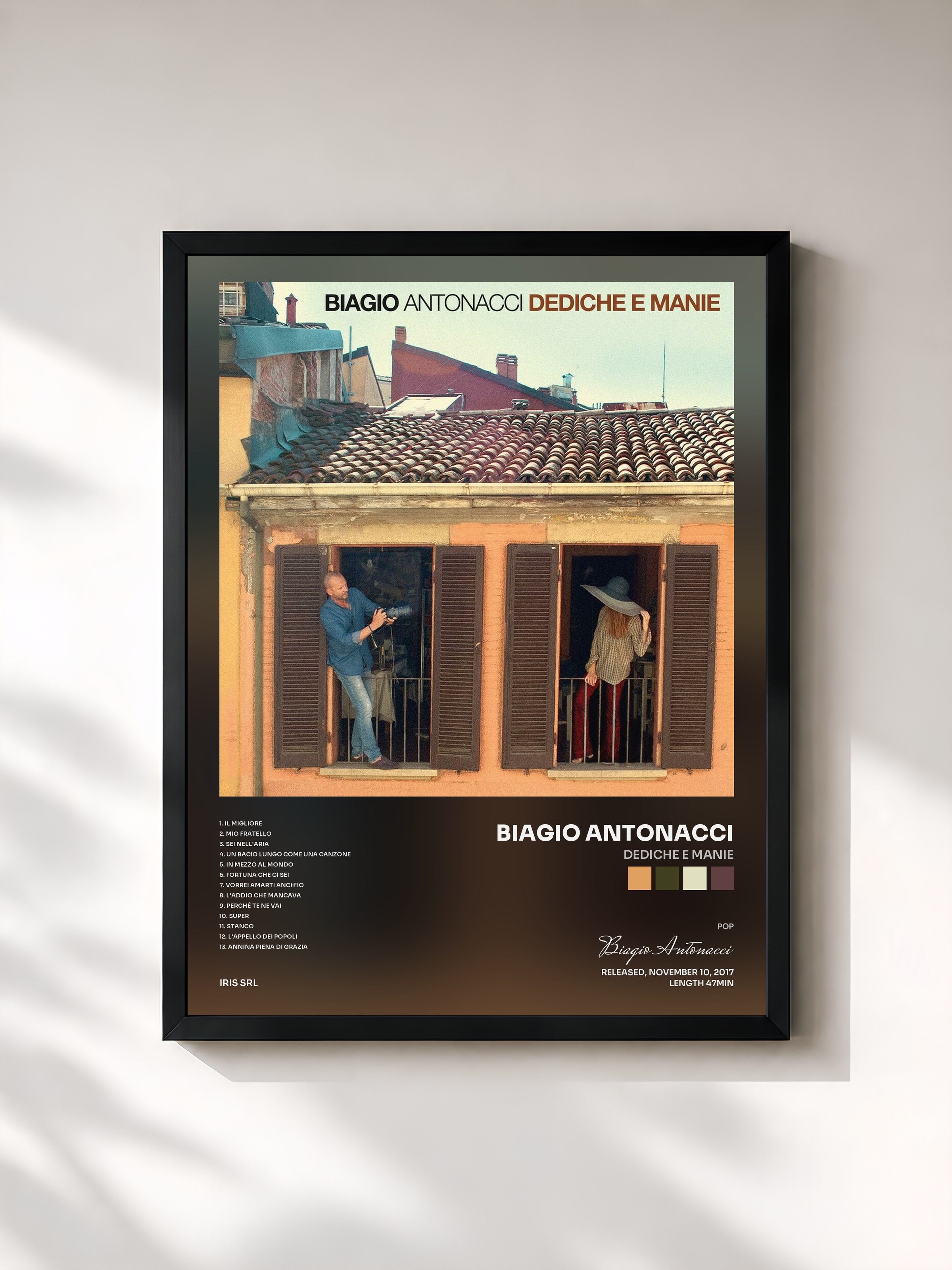 #noir Tableau de l'album Dediche e Manie de Biagio Antonacci, cadre noir, imprimé et encadré en France