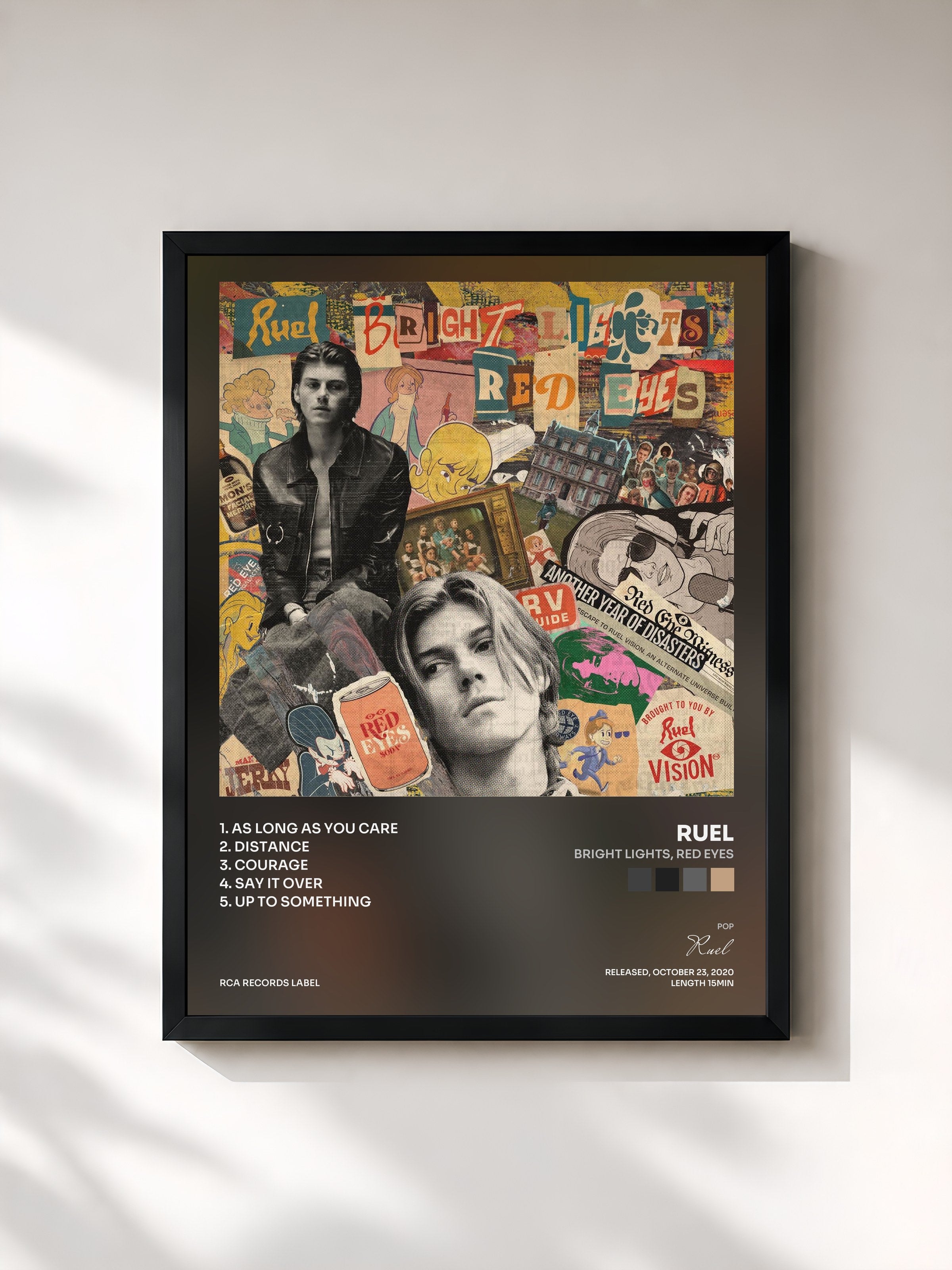 #noir Tableau de l'album Bright Lights, Red Eyes de Ruel, cadre noir, imprimé et encadré en France