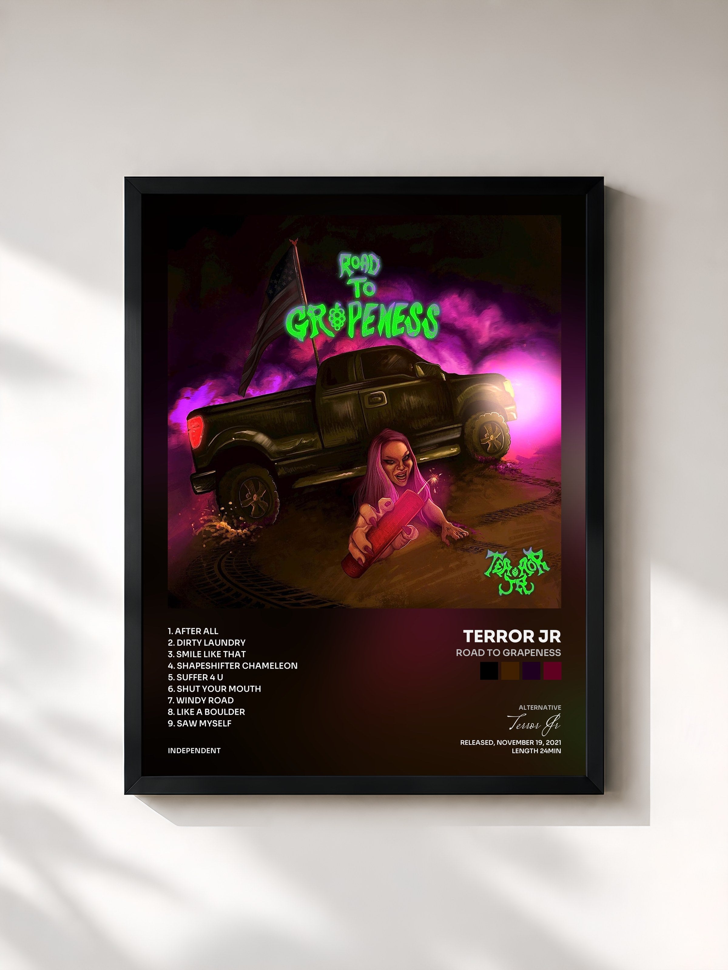 #noir Tableau de l'album Road to Grapeness de Terror Jr, cadre noir, imprimé et encadré en France