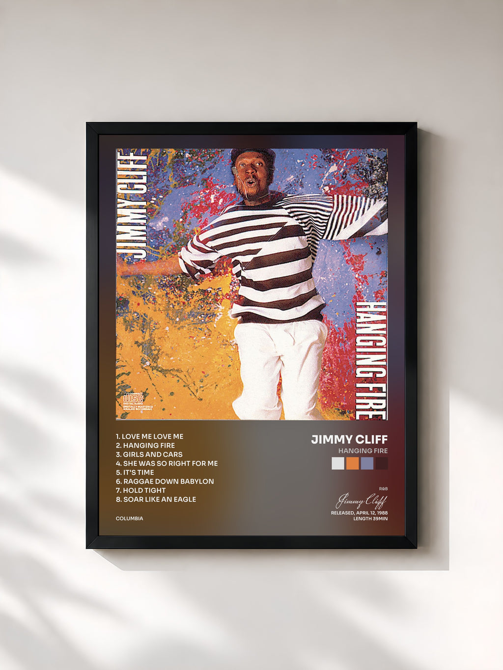 #noir Tableau de l'album Hanging Fire de Jimmy Cliff, cadre noir, imprimé et encadré en France