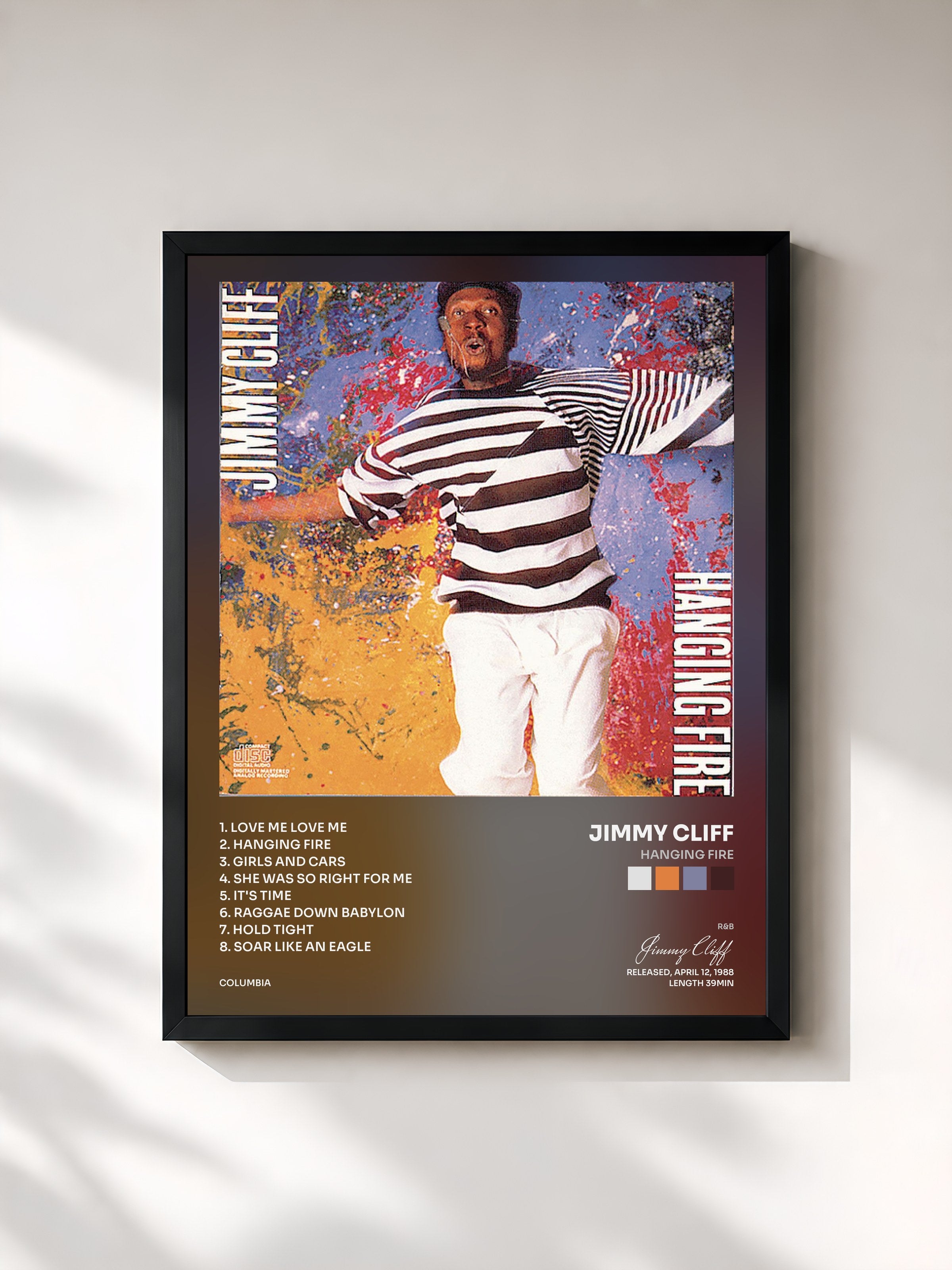 #noir Tableau de l'album Hanging Fire de Jimmy Cliff, cadre noir, imprimé et encadré en France