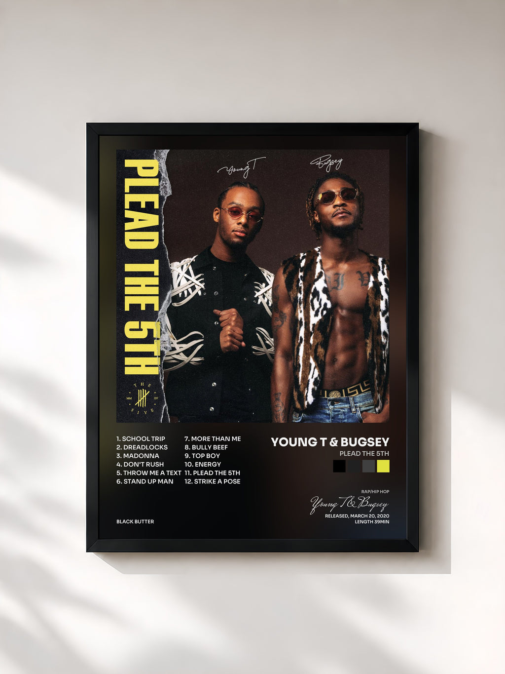 #noir Tableau de l'album Plead The 5th de Young T & Bugsey, cadre noir, imprimé et encadré en France