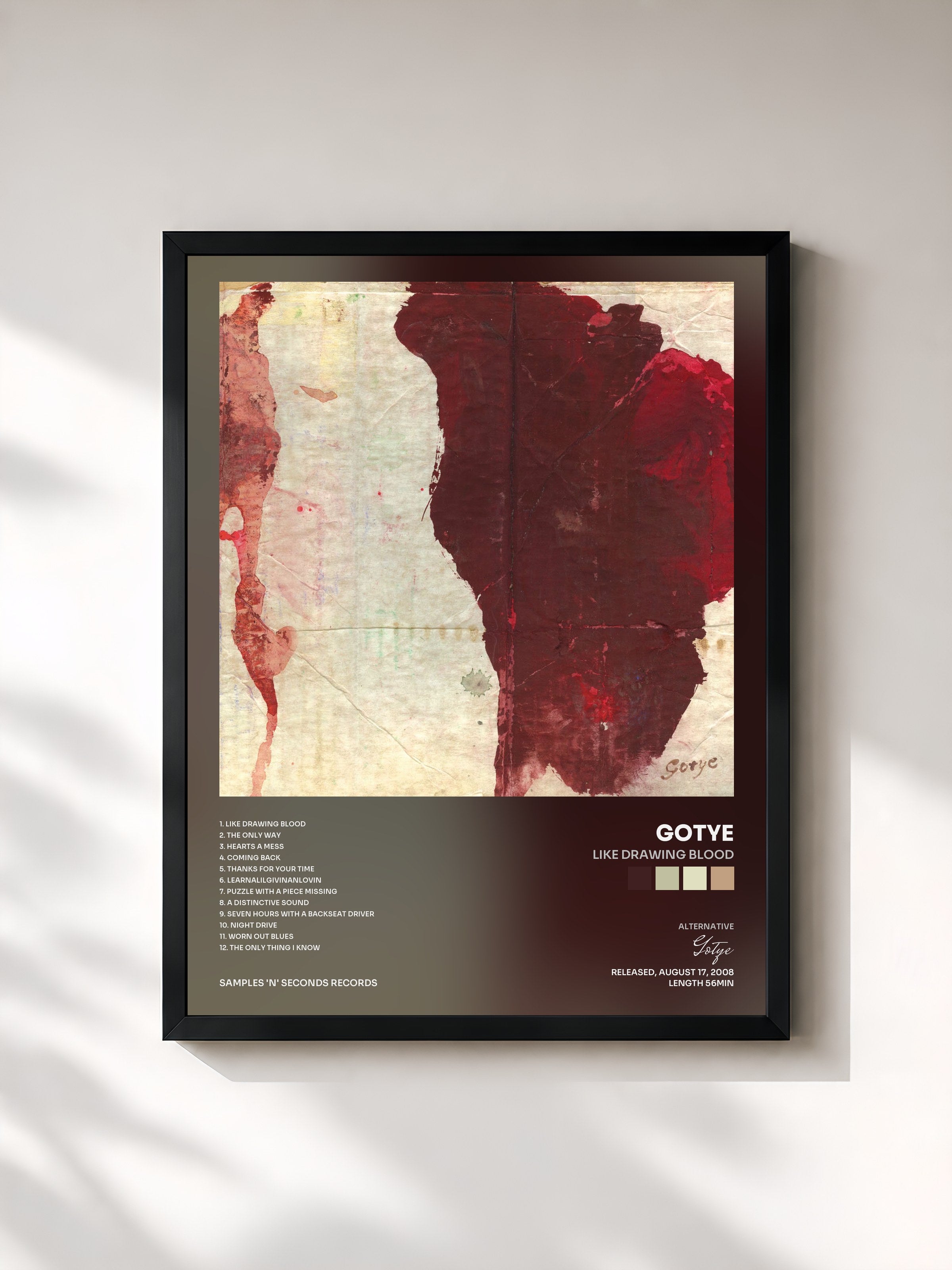 #noir Tableau de l'album Like Drawing Blood de Gotye, cadre noir, imprimé et encadré en France