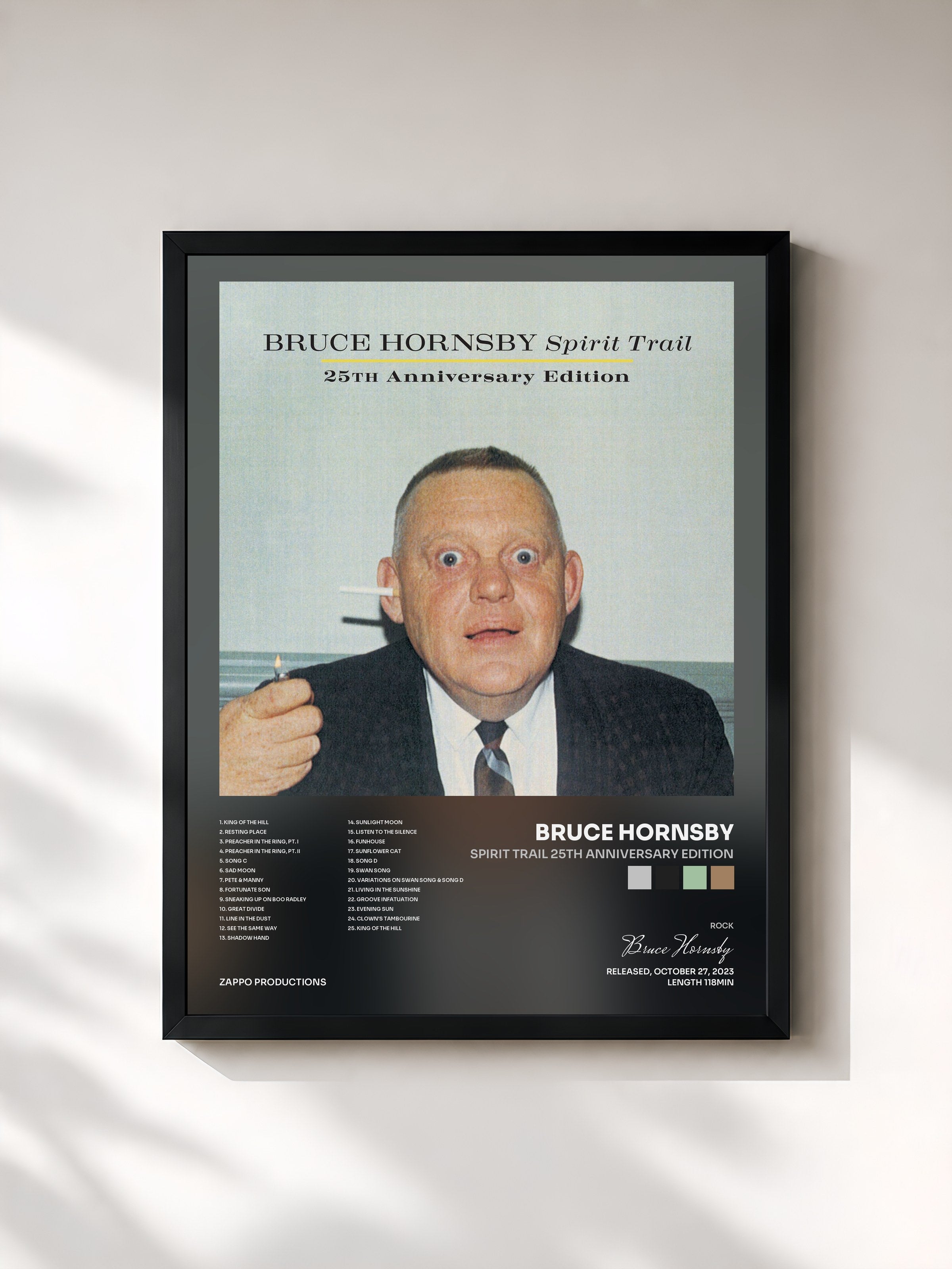 #noir Tableau de l'album Spirit Trail 25th Anniversary Edition de Bruce Hornsby, cadre noir, imprimé et encadré en France