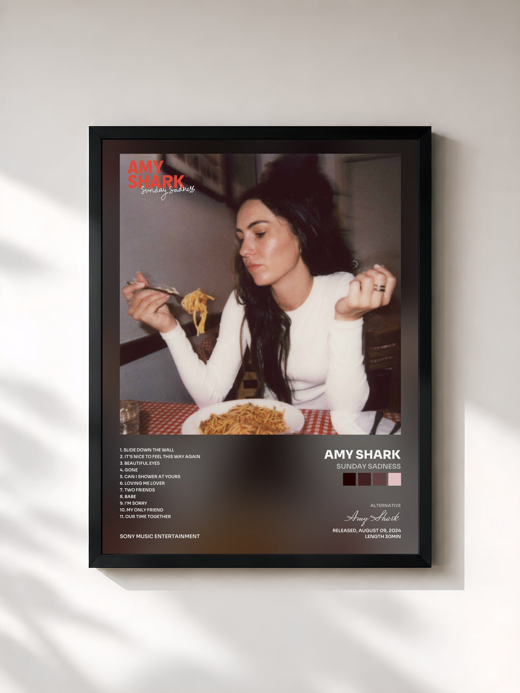 #noir Tableau de l'album Sunday Sadness de Amy Shark, cadre noir, imprimé et encadré en France
