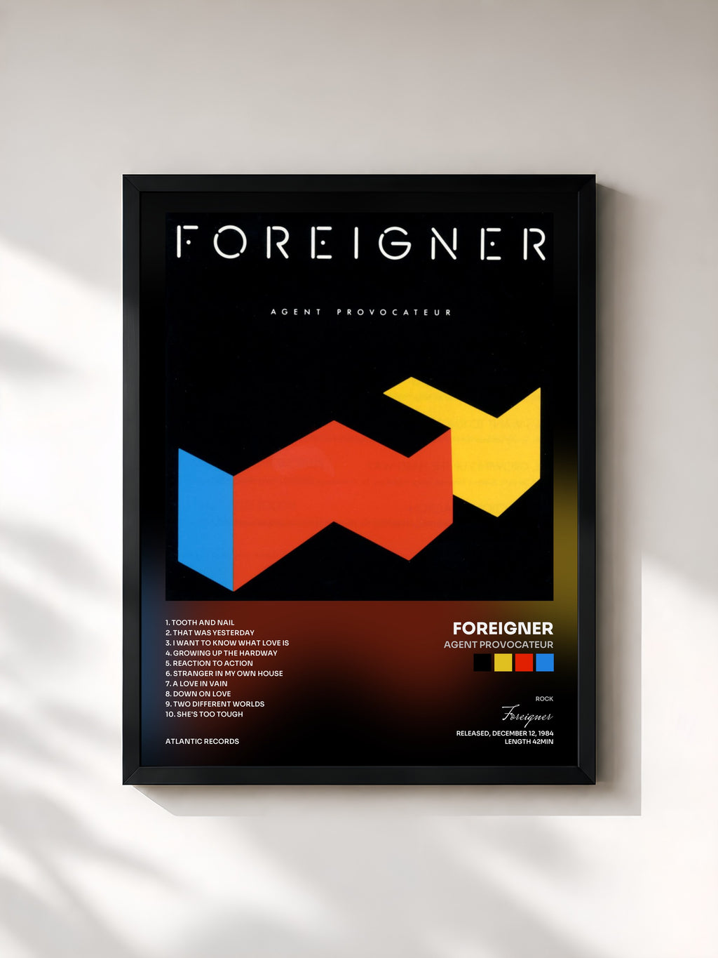 #noir Tableau de l'album Agent Provocateur de Foreigner, cadre noir, imprimé et encadré en France