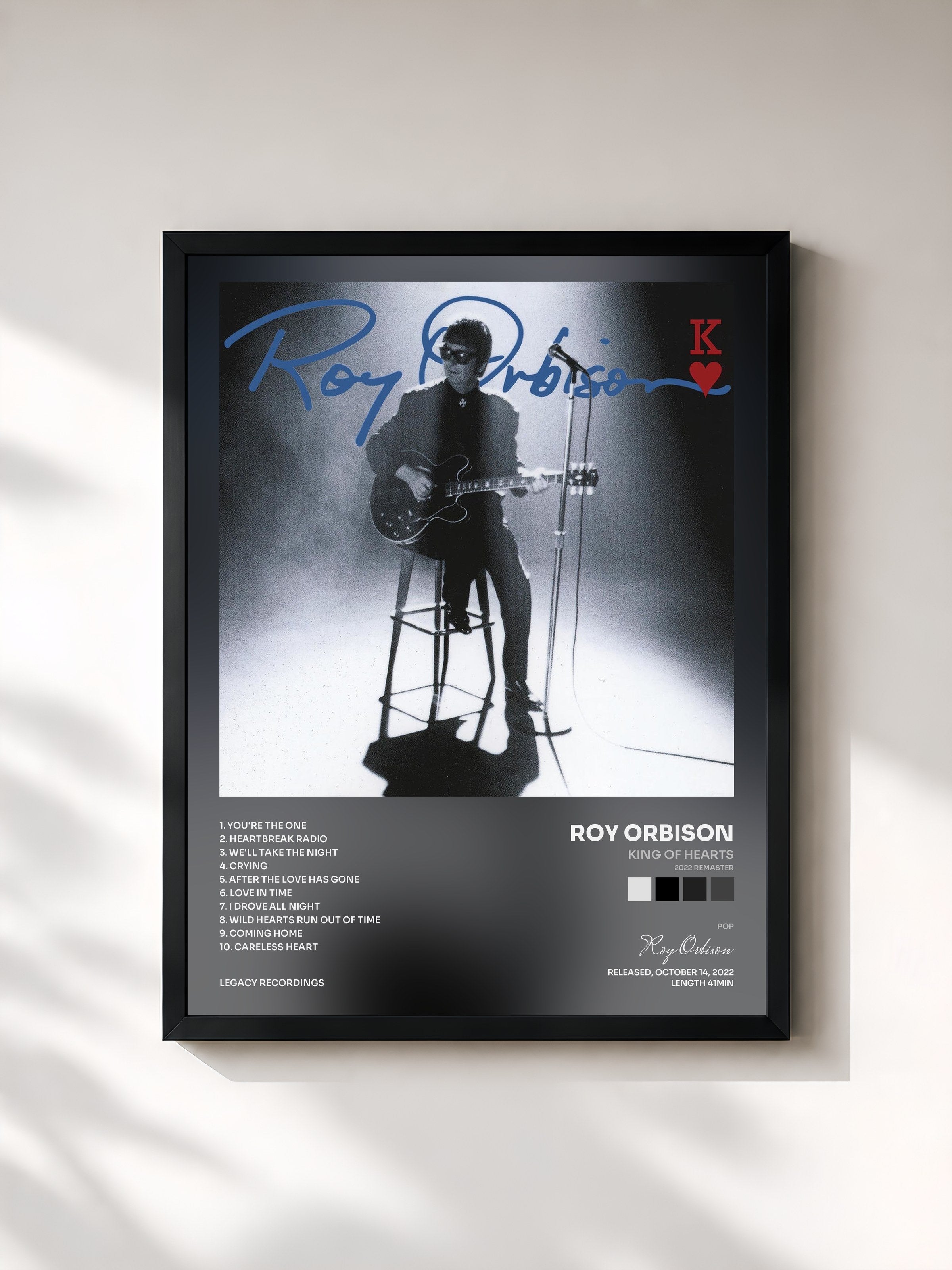#noir Tableau de l'album King Of Hearts (2022 Remaster) de Roy Orbison, cadre noir, imprimé et encadré en France