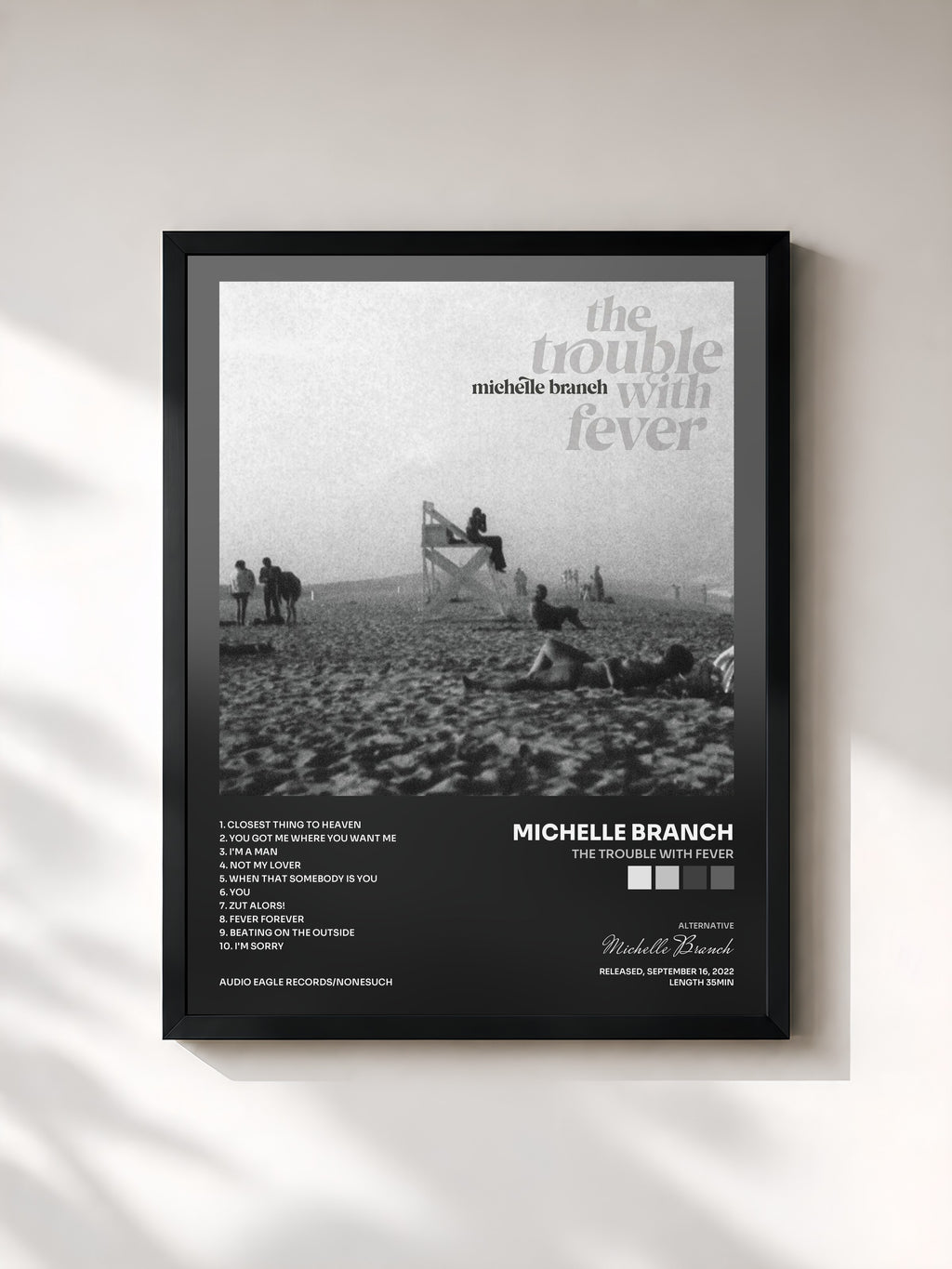 #noir Tableau de l'album The Trouble With Fever de Michelle Branch, cadre noir, imprimé et encadré en France