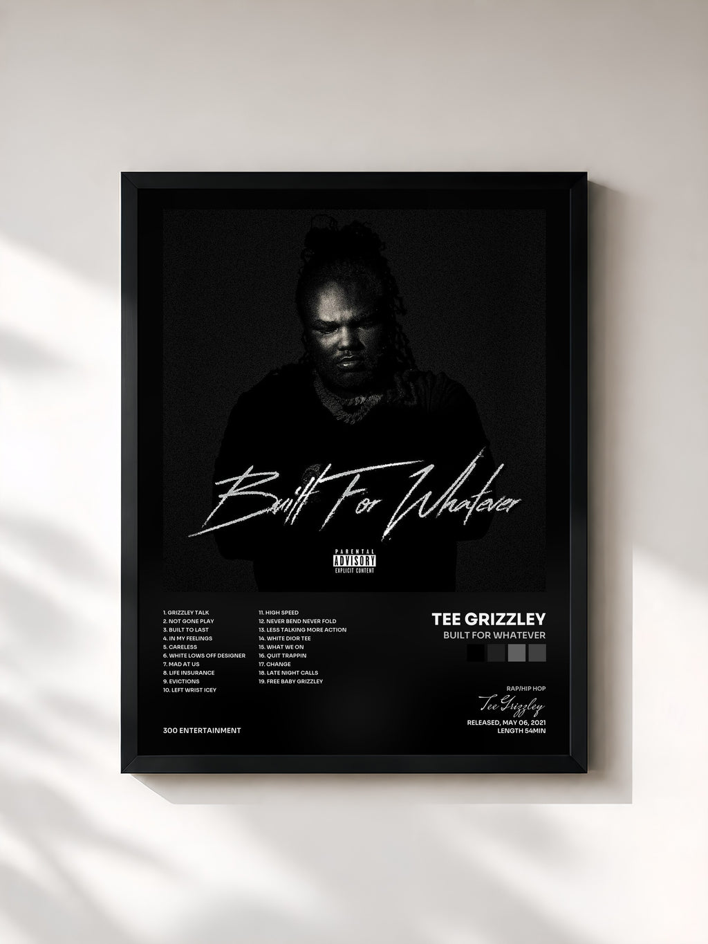#noir Tableau de l'album Built For Whatever de Tee Grizzley, cadre noir, imprimé et encadré en France
