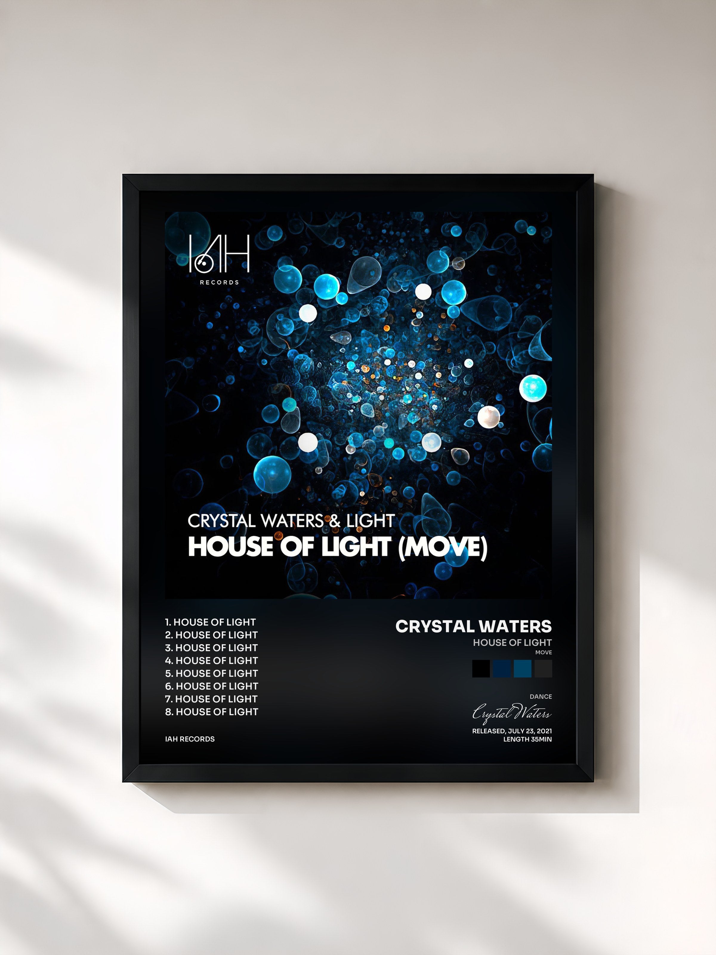 #noir Tableau de l'album House of Light (Move) de Crystal Waters, cadre noir, imprimé et encadré en France