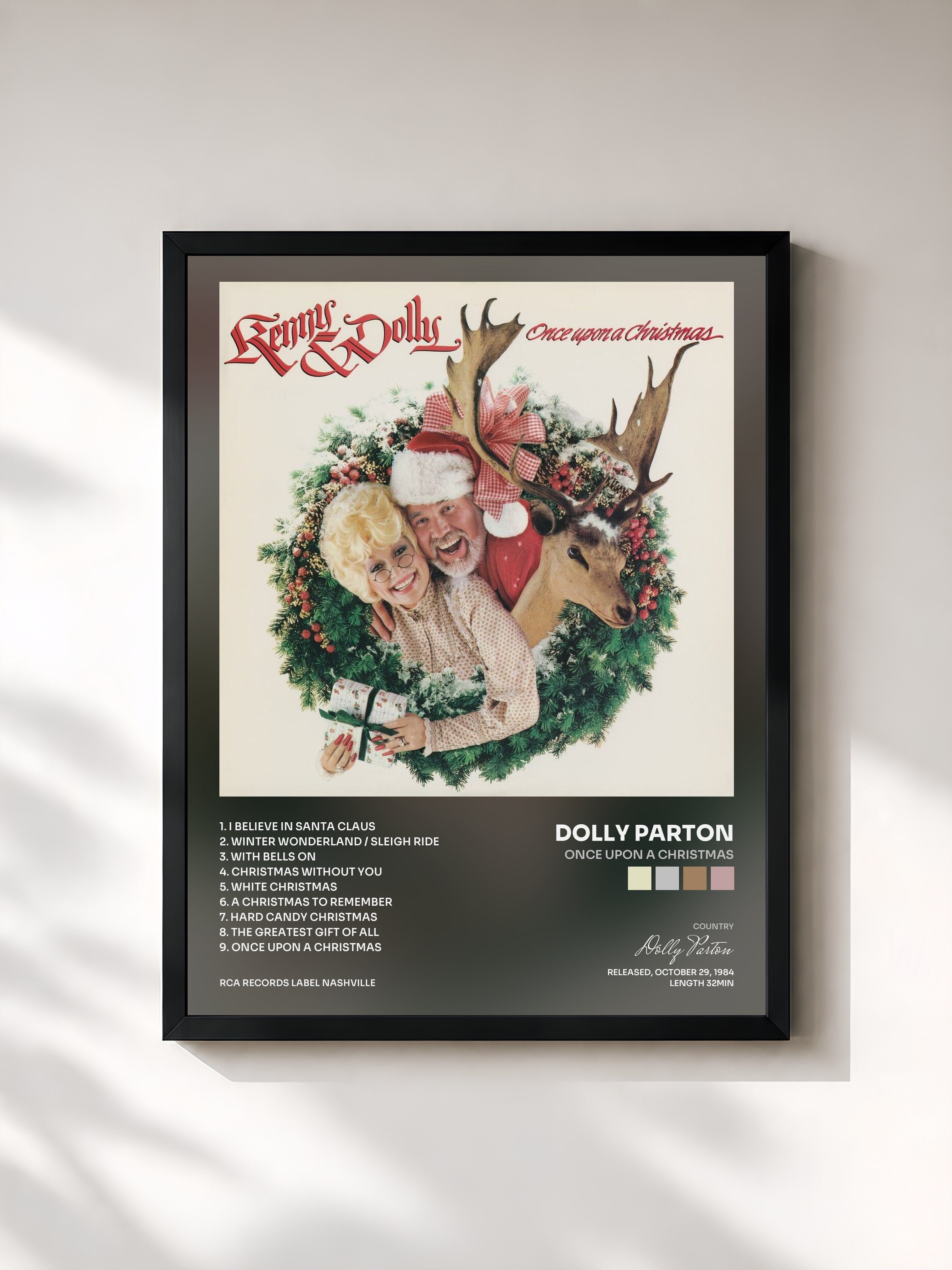 #noir Tableau de l'album Once Upon A Christmas de Dolly Parton, cadre noir, imprimé et encadré en France