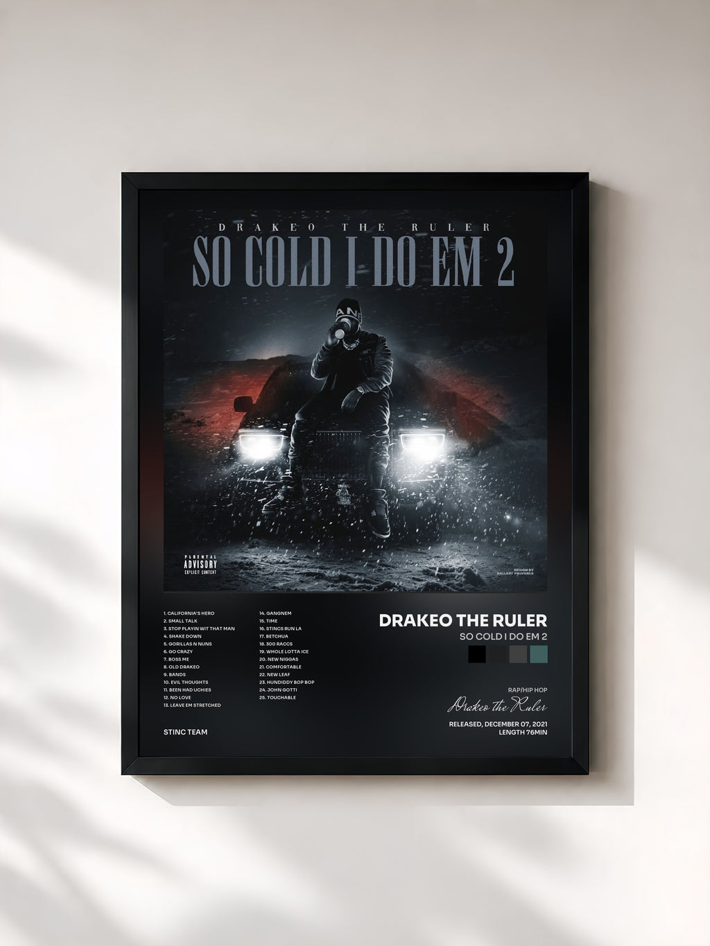 #noir Tableau de l'album So Cold I Do Em 2 de Drakeo the Ruler, cadre noir, imprimé et encadré en France