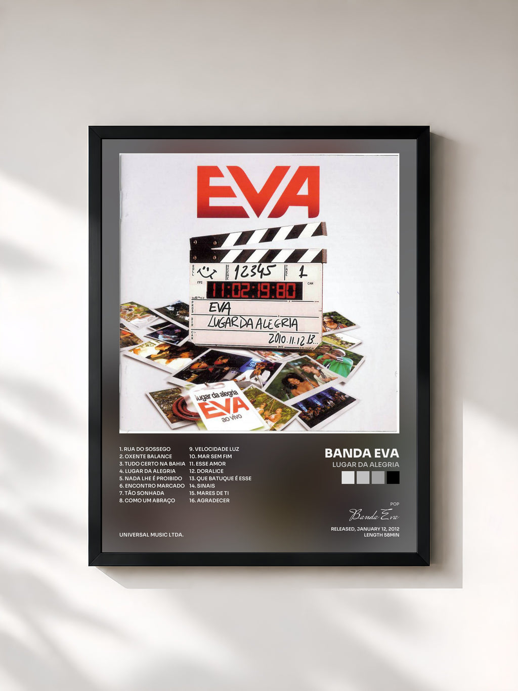 #noir Tableau de l'album Lugar Da Alegria de Banda Eva, cadre noir, imprimé et encadré en France