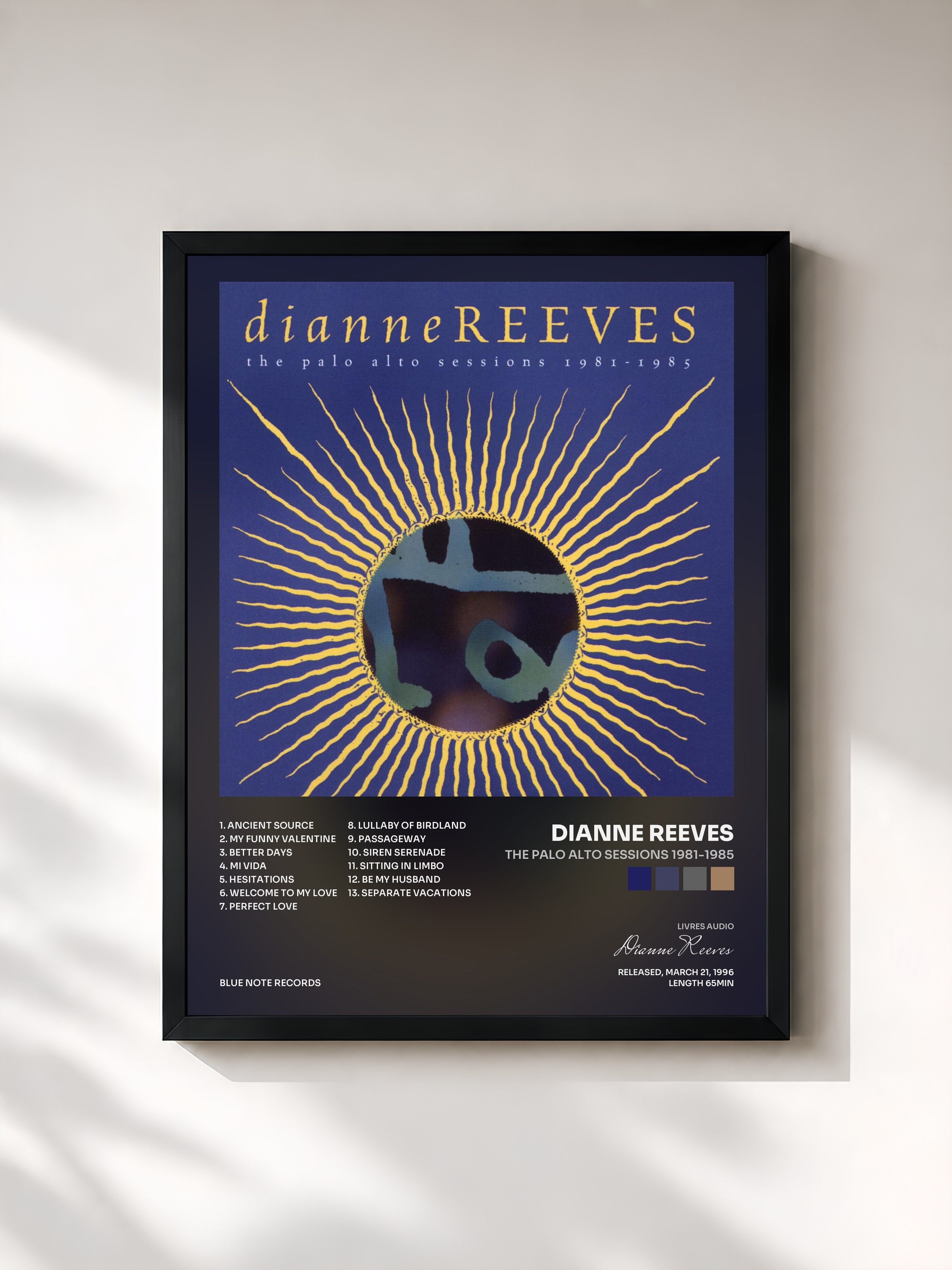 #noir Tableau de l'album The Palo Alto Sessions 1981-1985 de Dianne Reeves, cadre noir, imprimé et encadré en France
