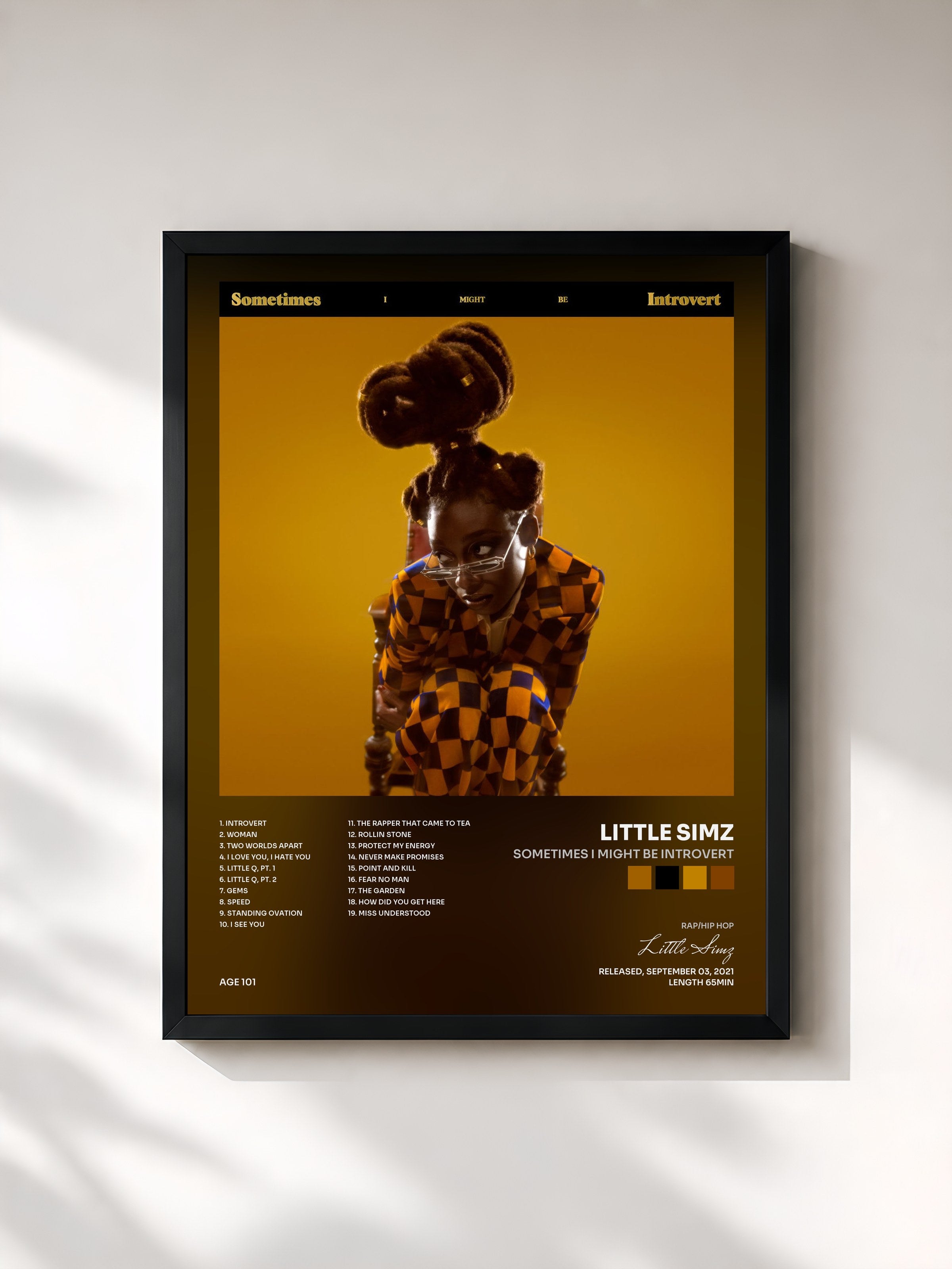 #noir Tableau de l'album Sometimes I Might Be Introvert de Little Simz, cadre noir, imprimé et encadré en France