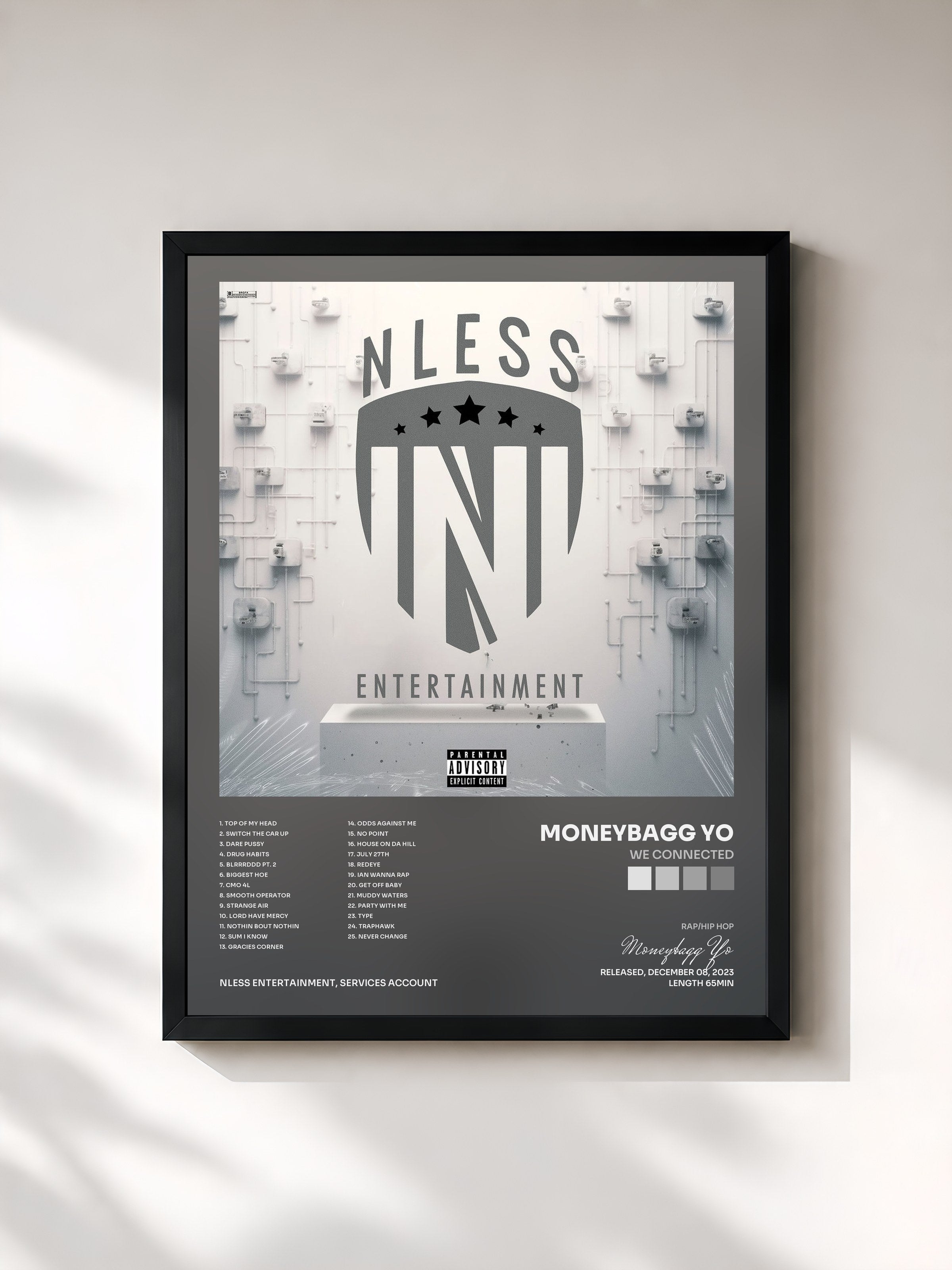 #noir Tableau de l'album We Connected de Moneybagg Yo, cadre noir, imprimé et encadré en France