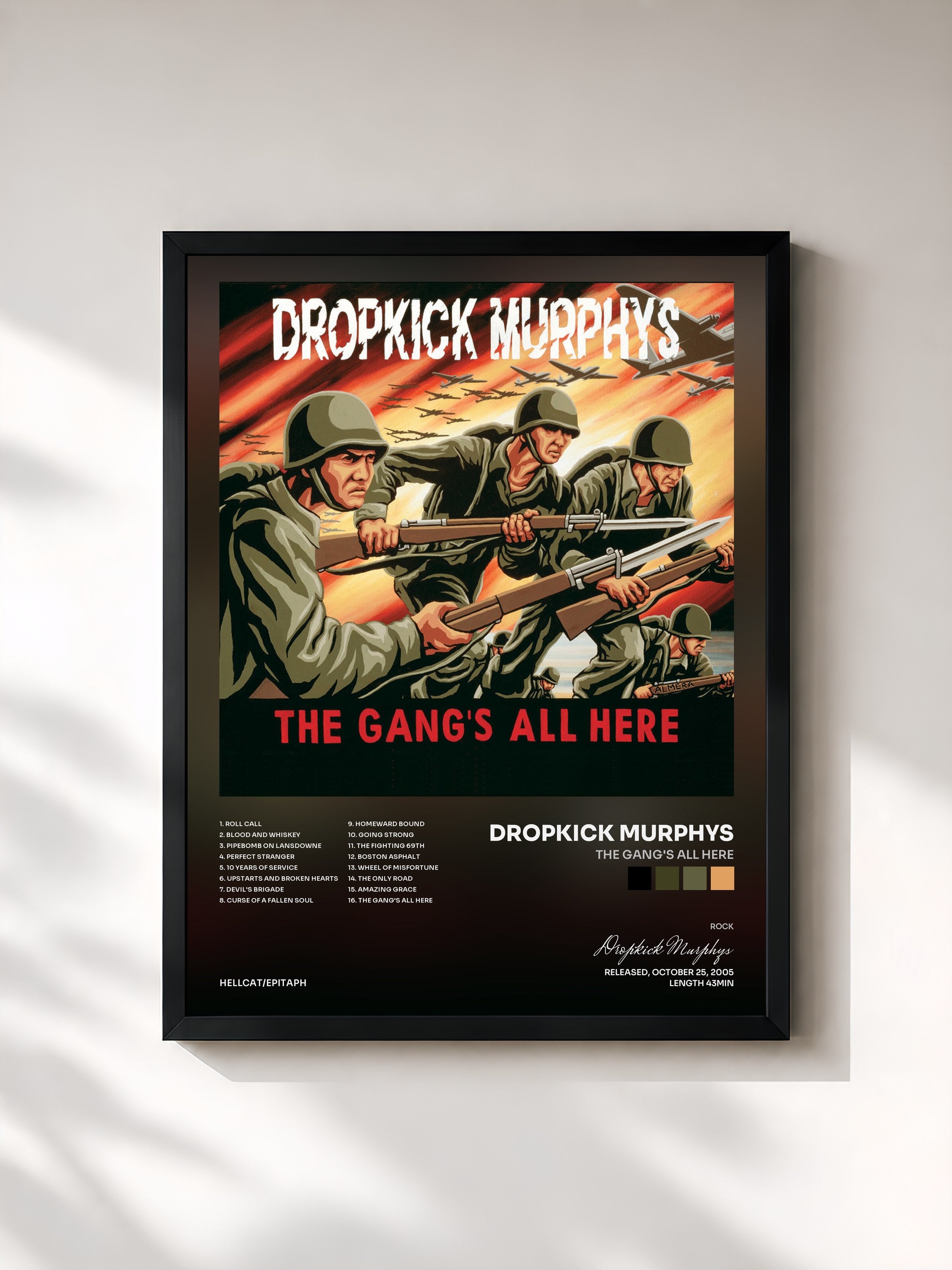 #noir Tableau de l'album The Gang's All Here de Dropkick Murphys, cadre noir, imprimé et encadré en France