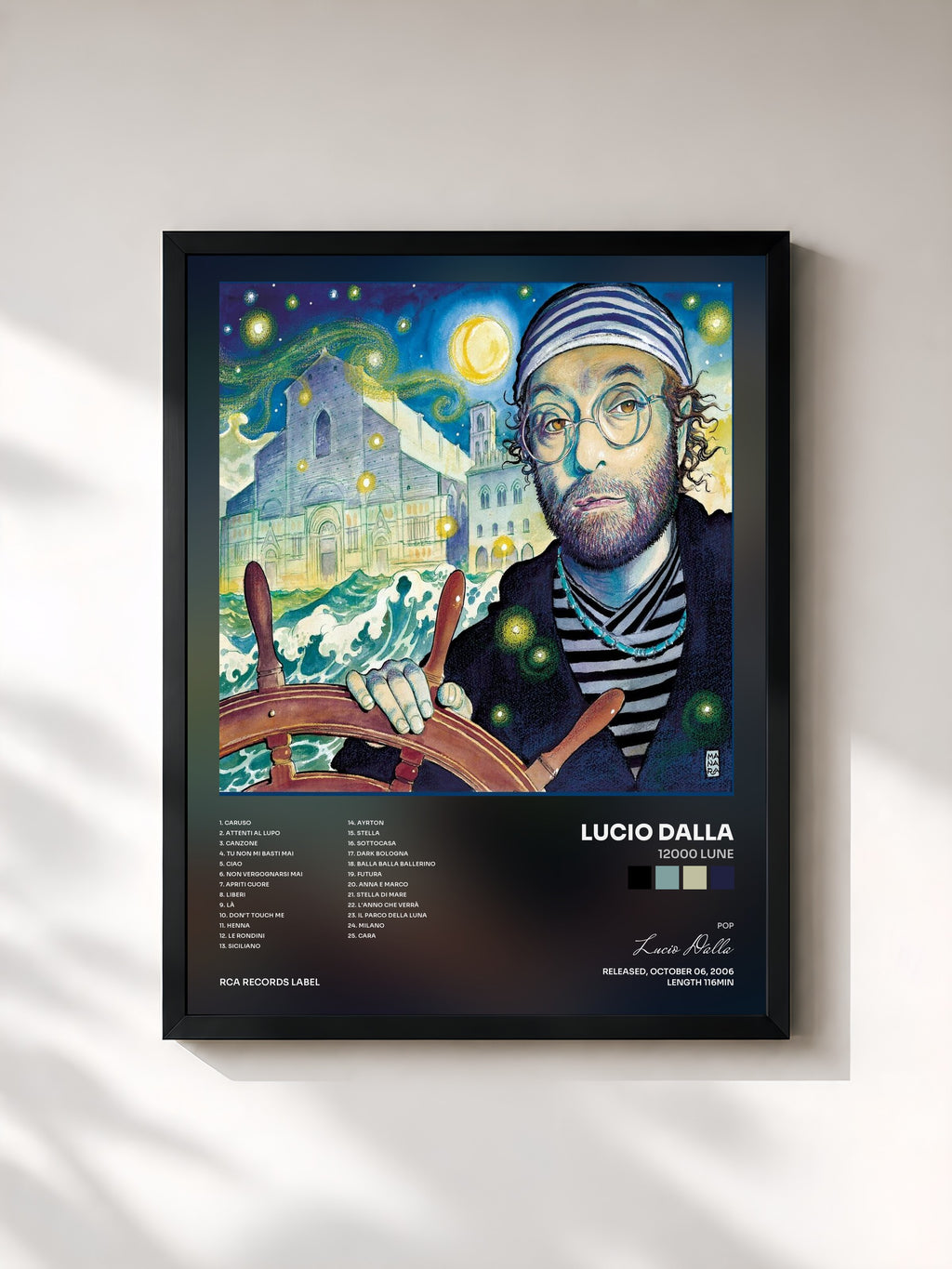 #noir Tableau de l'album 12000 lune de Lucio Dalla, cadre noir, imprimé et encadré en France