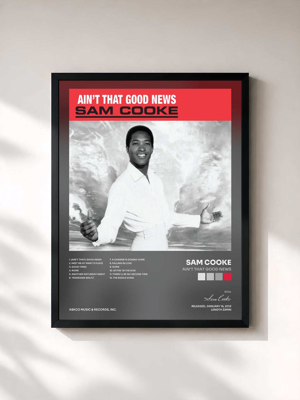 #noir Tableau de l'album Ain't That Good News de Sam Cooke, cadre noir, imprimé et encadré en France