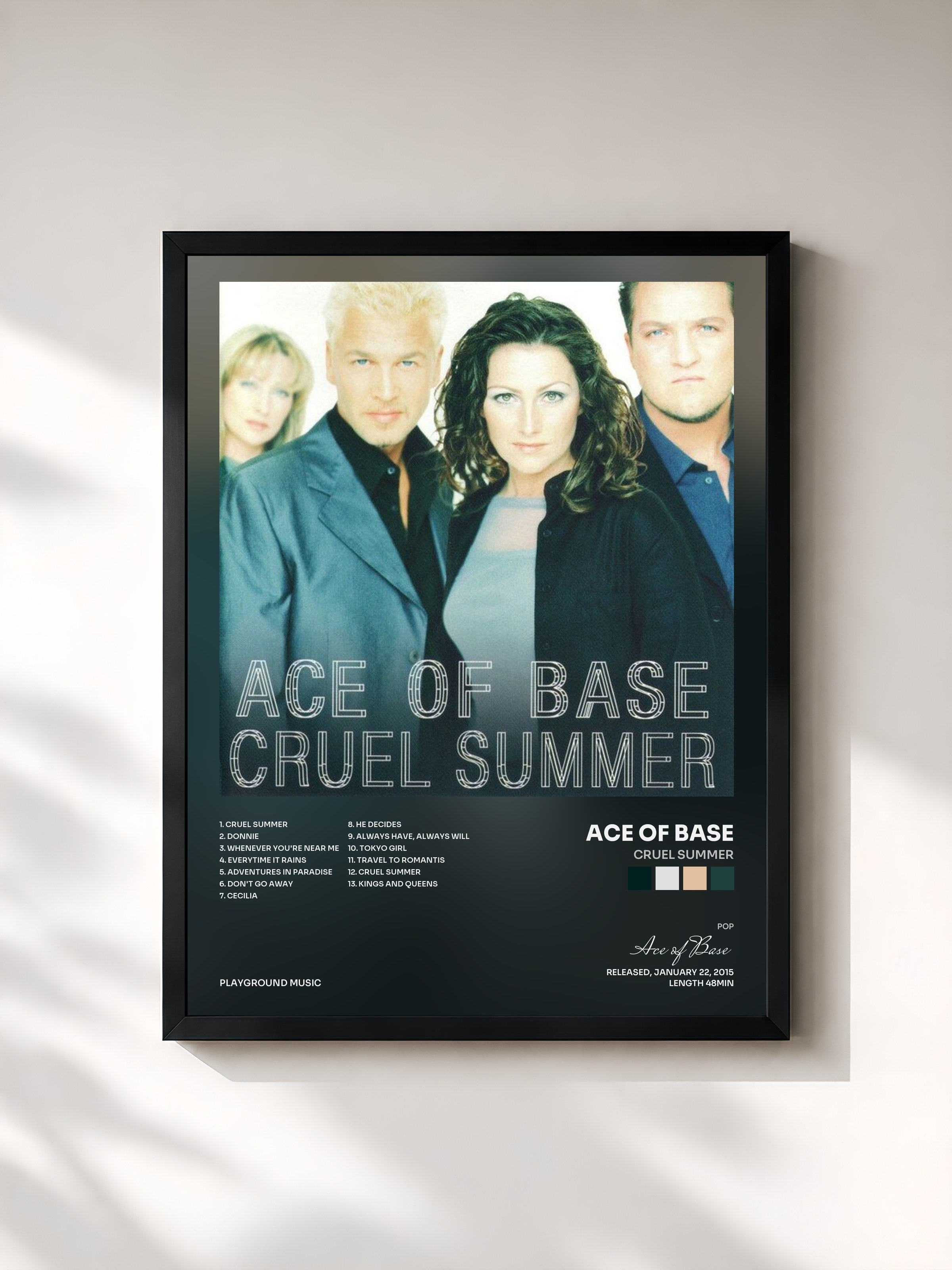 #noir Tableau de l'album Cruel Summer de Ace of Base, cadre noir, imprimé et encadré en France