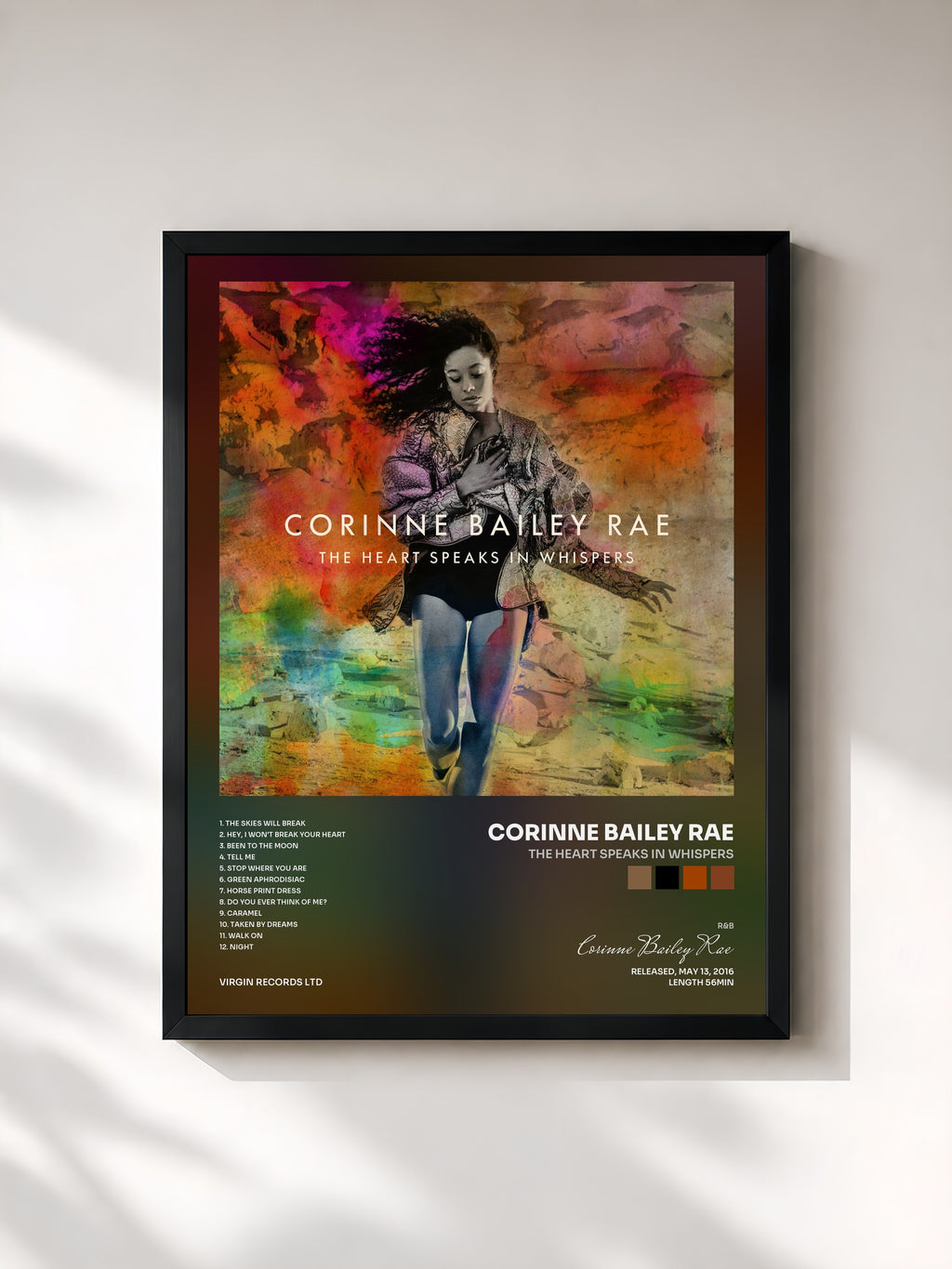 #noir Tableau de l'album The Heart Speaks In Whispers de Corinne Bailey Rae, cadre noir, imprimé et encadré en France
