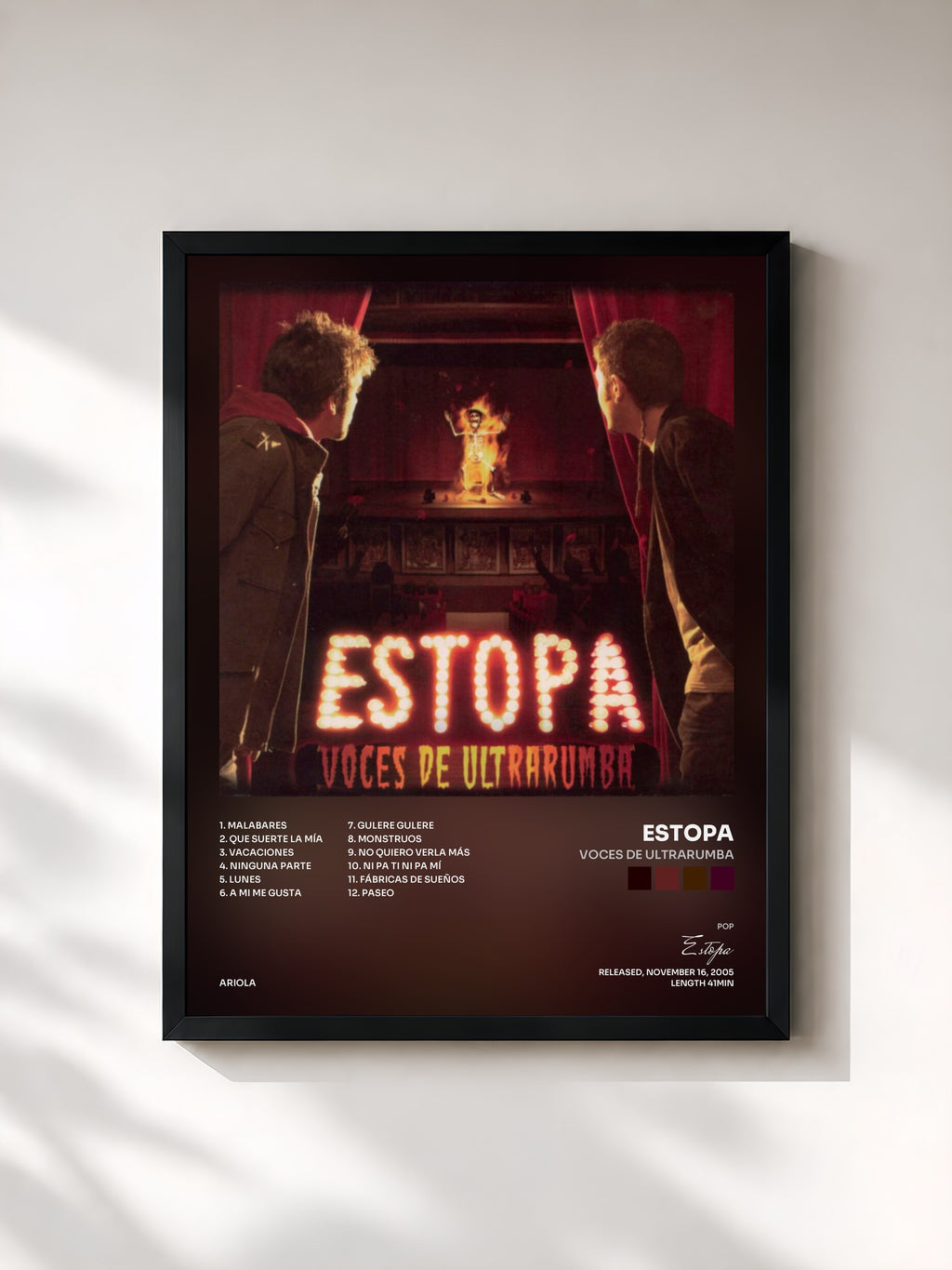 #noir Tableau de l'album Voces de Ultrarumba de Estopa, cadre noir, imprimé et encadré en France