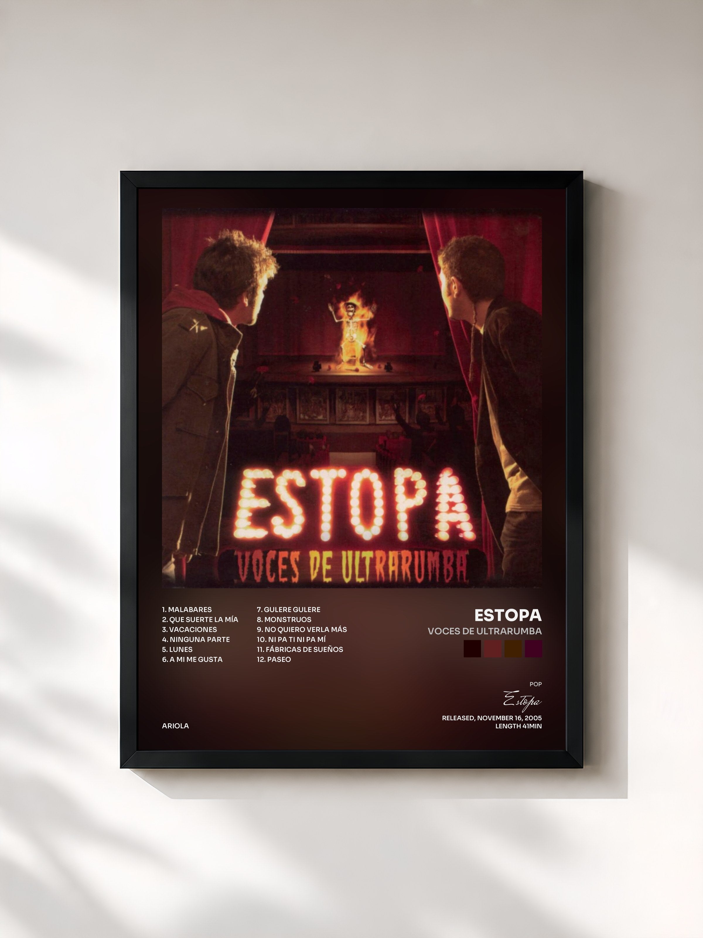 #noir Tableau de l'album Voces de Ultrarumba de Estopa, cadre noir, imprimé et encadré en France