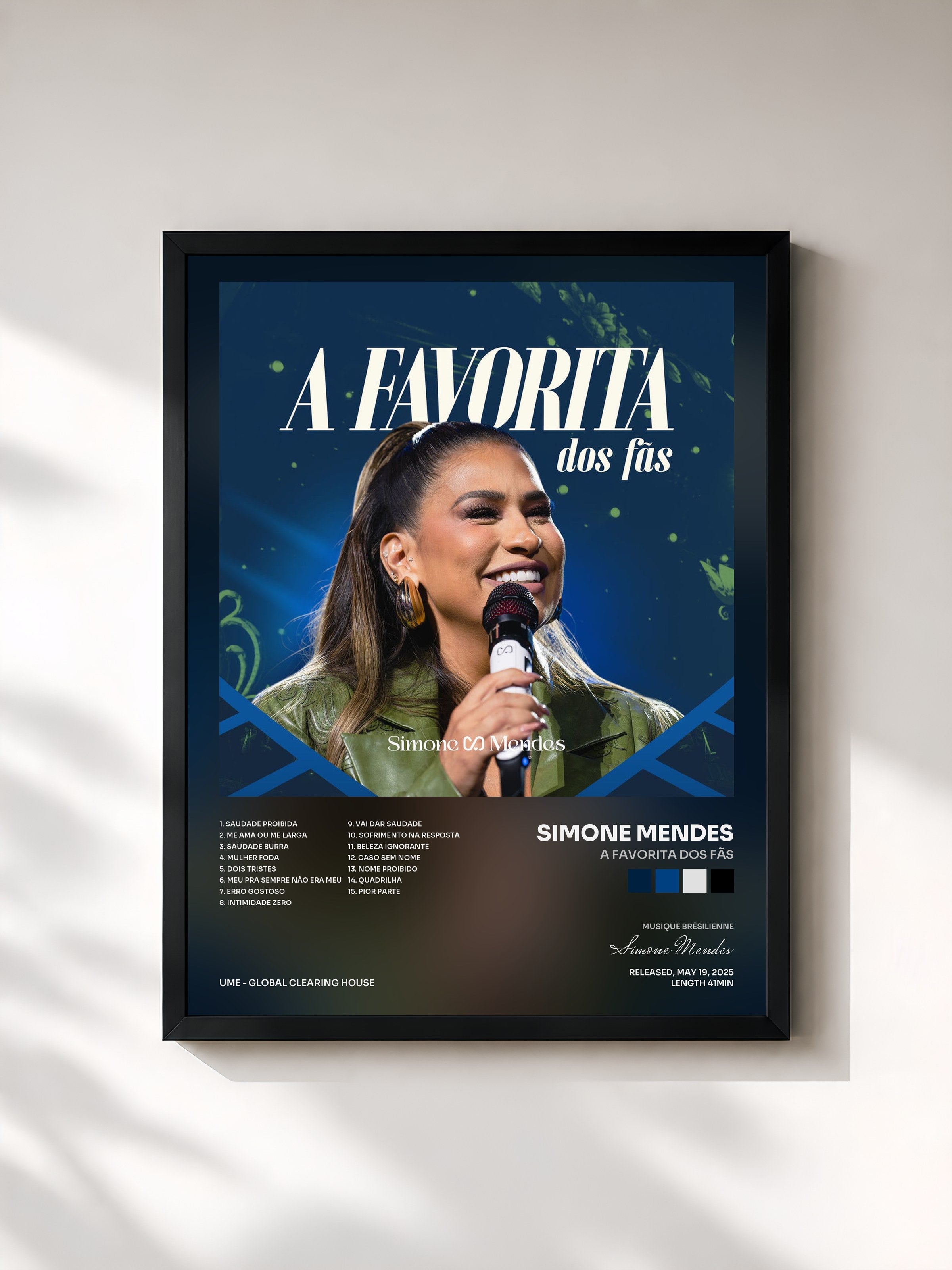 #noir Tableau de l'album A Favorita dos Fãs de Simone Mendes, cadre noir, imprimé et encadré en France