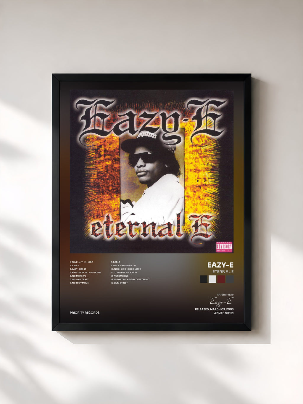 #noir Tableau de l'album Eternal E de Eazy-E, cadre noir, imprimé et encadré en France