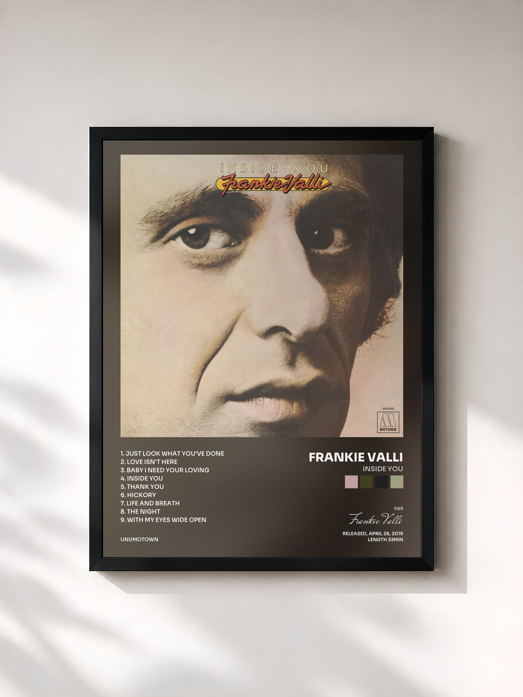 #noir Tableau de l'album Inside You de Frankie Valli, cadre noir, imprimé et encadré en France
