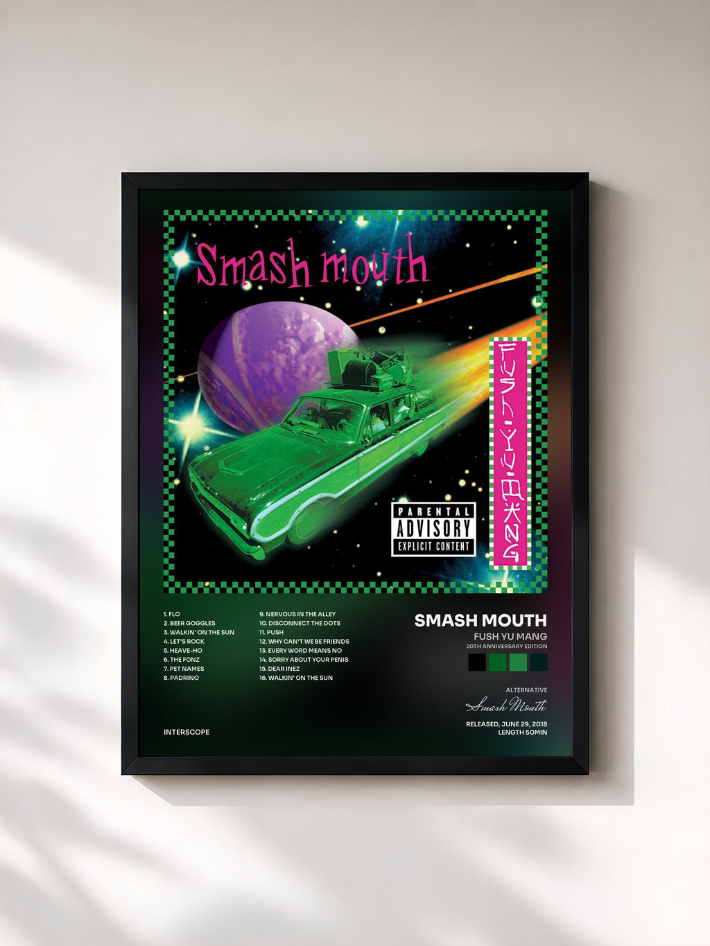 #noir Tableau de l'album Fush Yu Mang (20th Anniversary Edition) de Smash Mouth, cadre noir, imprimé et encadré en France