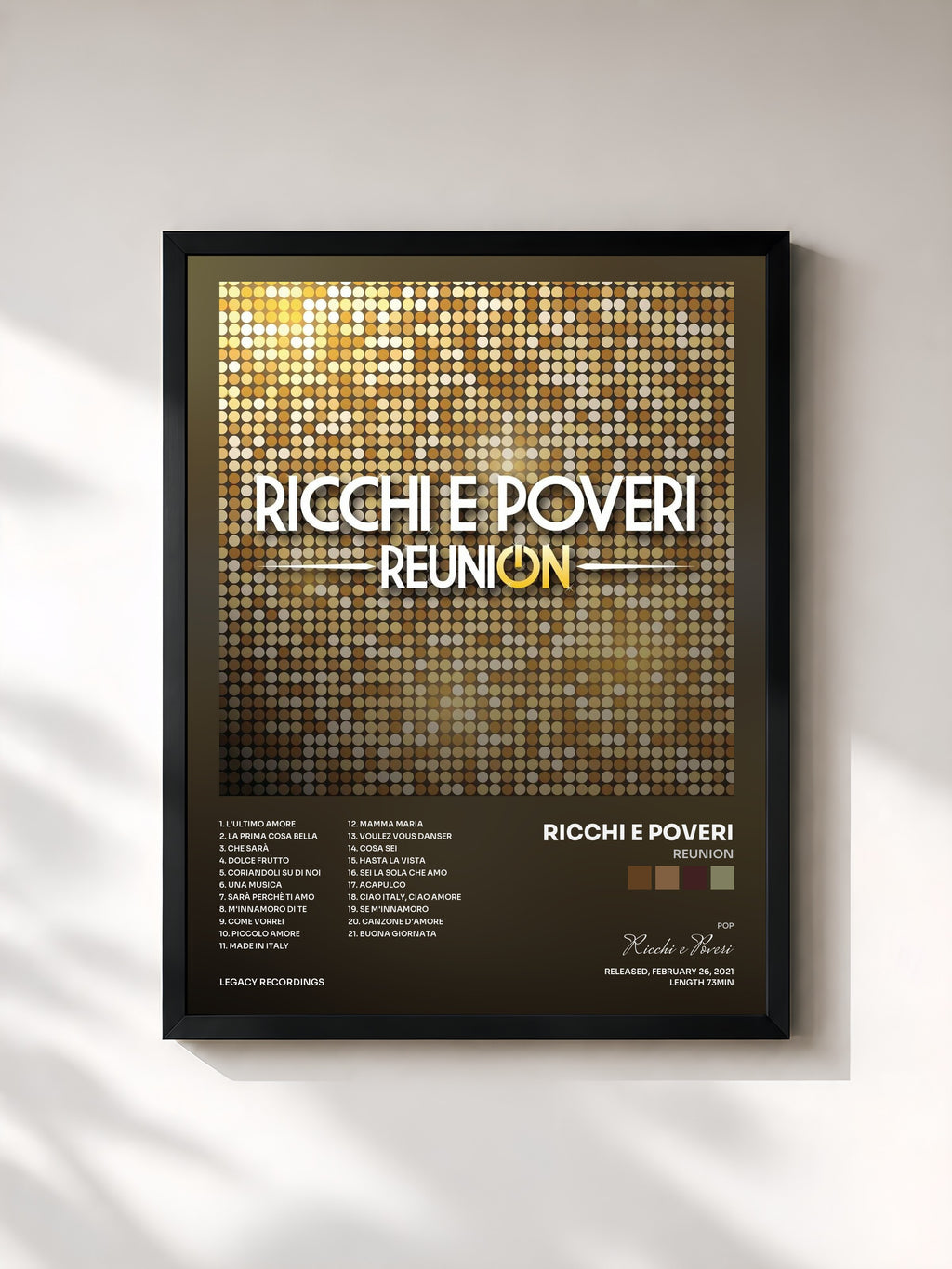 #noir Tableau de l'album Reunion de Ricchi e Poveri, cadre noir, imprimé et encadré en France