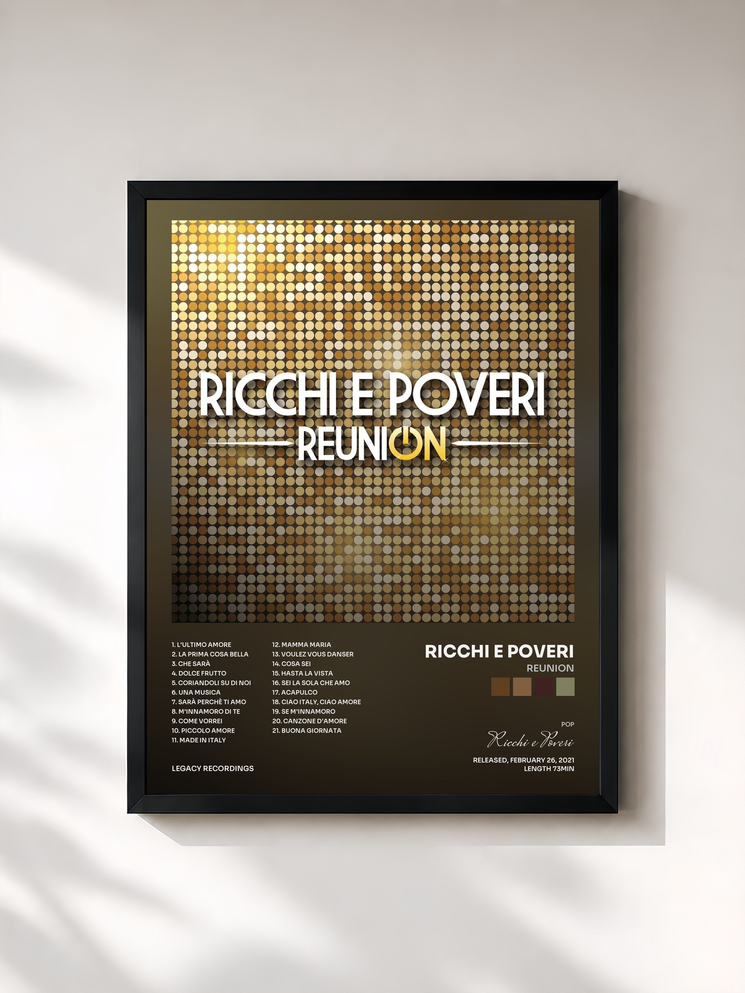 #noir Tableau de l'album Reunion de Ricchi e Poveri, cadre noir, imprimé et encadré en France