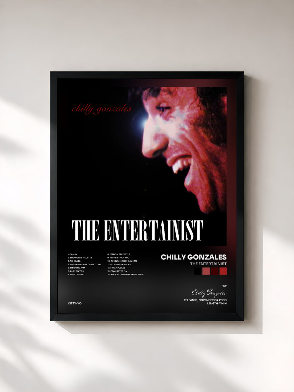 #noir Tableau de l'album The Entertainist de Chilly Gonzales, cadre noir, imprimé et encadré en France