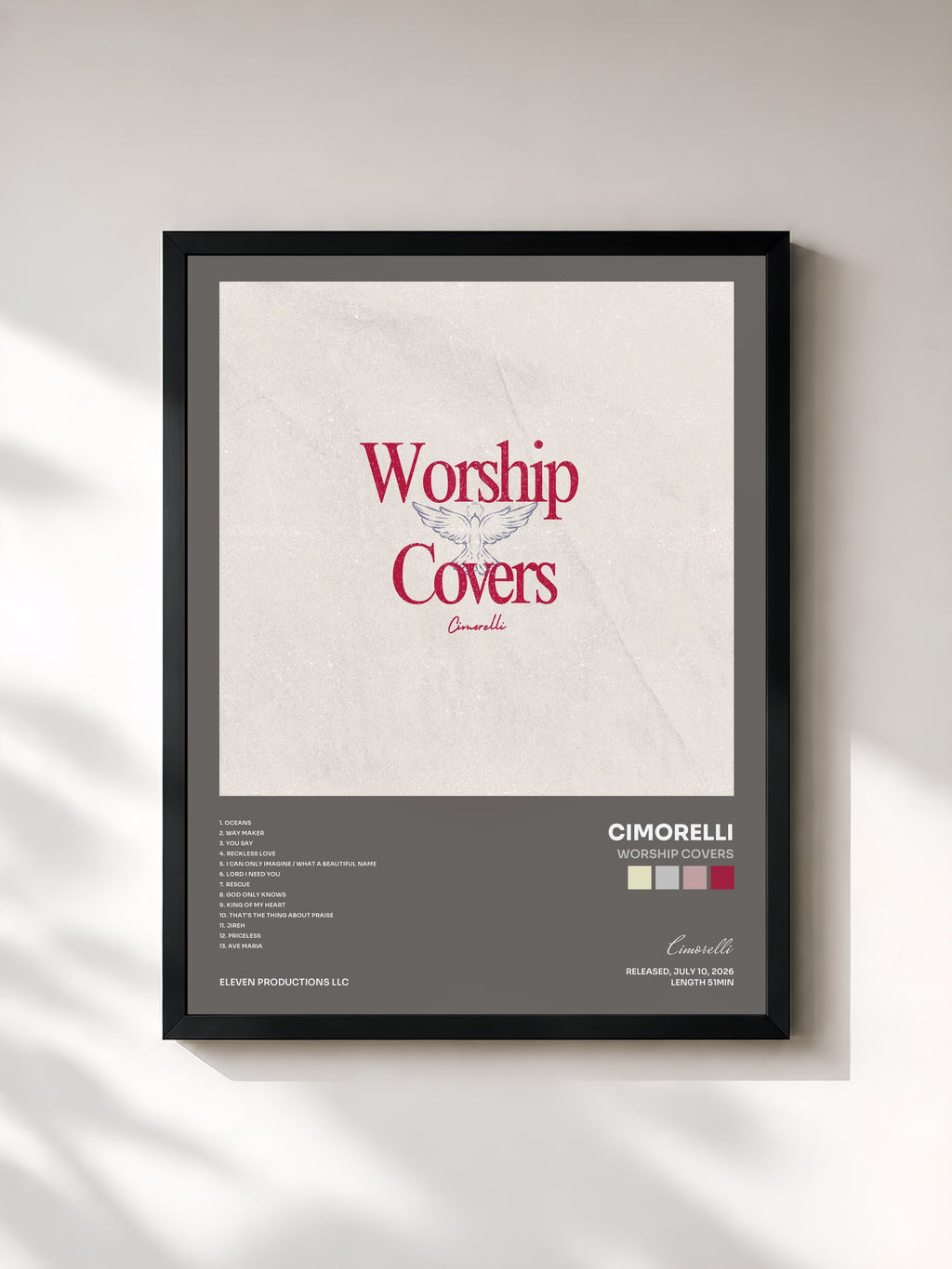 #noir Tableau de l'album Worship Covers de Cimorelli, cadre noir, imprimé et encadré en France